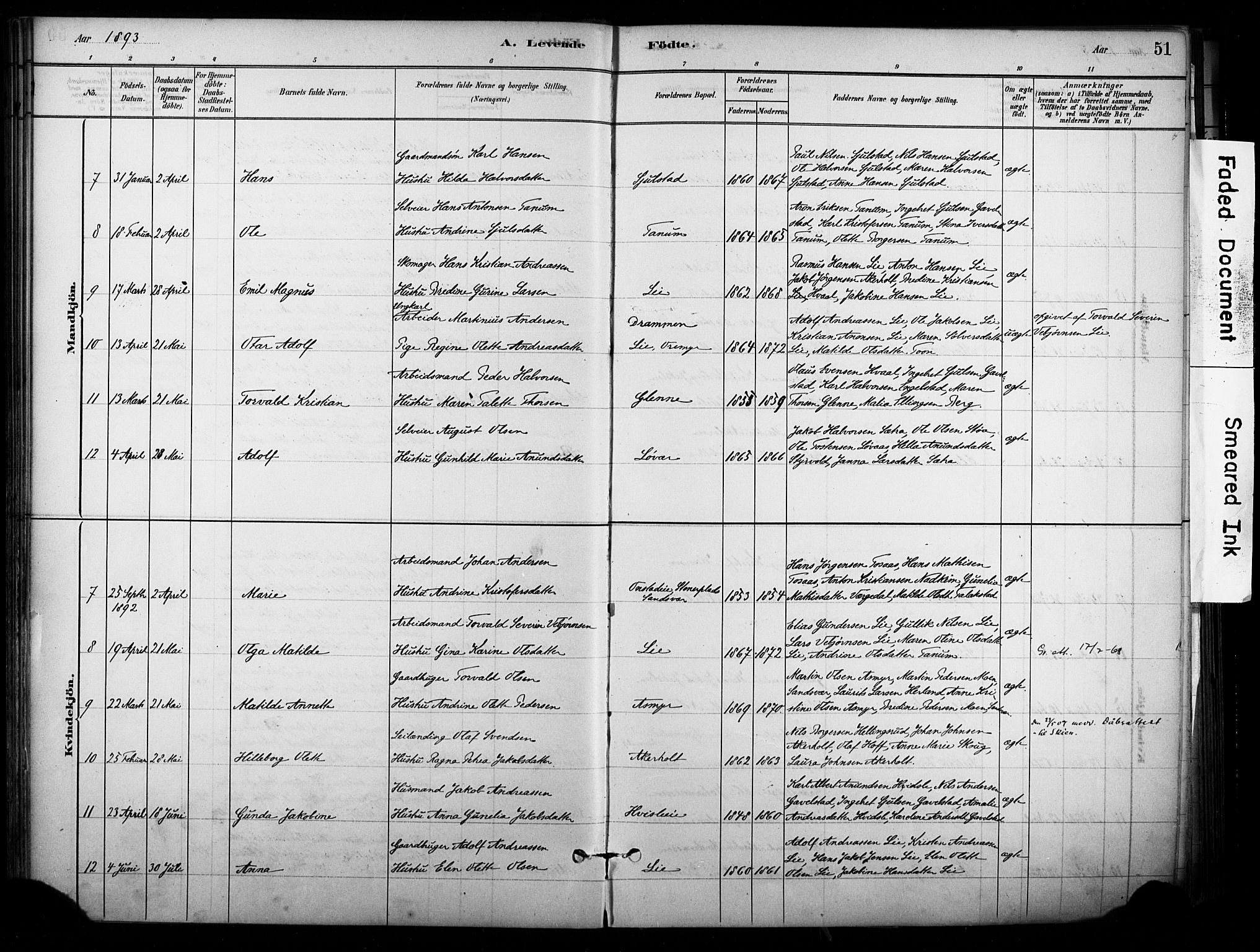 Lardal kirkebøker, AV/SAKO-A-350/F/Fb/L0001: Parish register (official) no. II 1, 1881-1911, p. 51