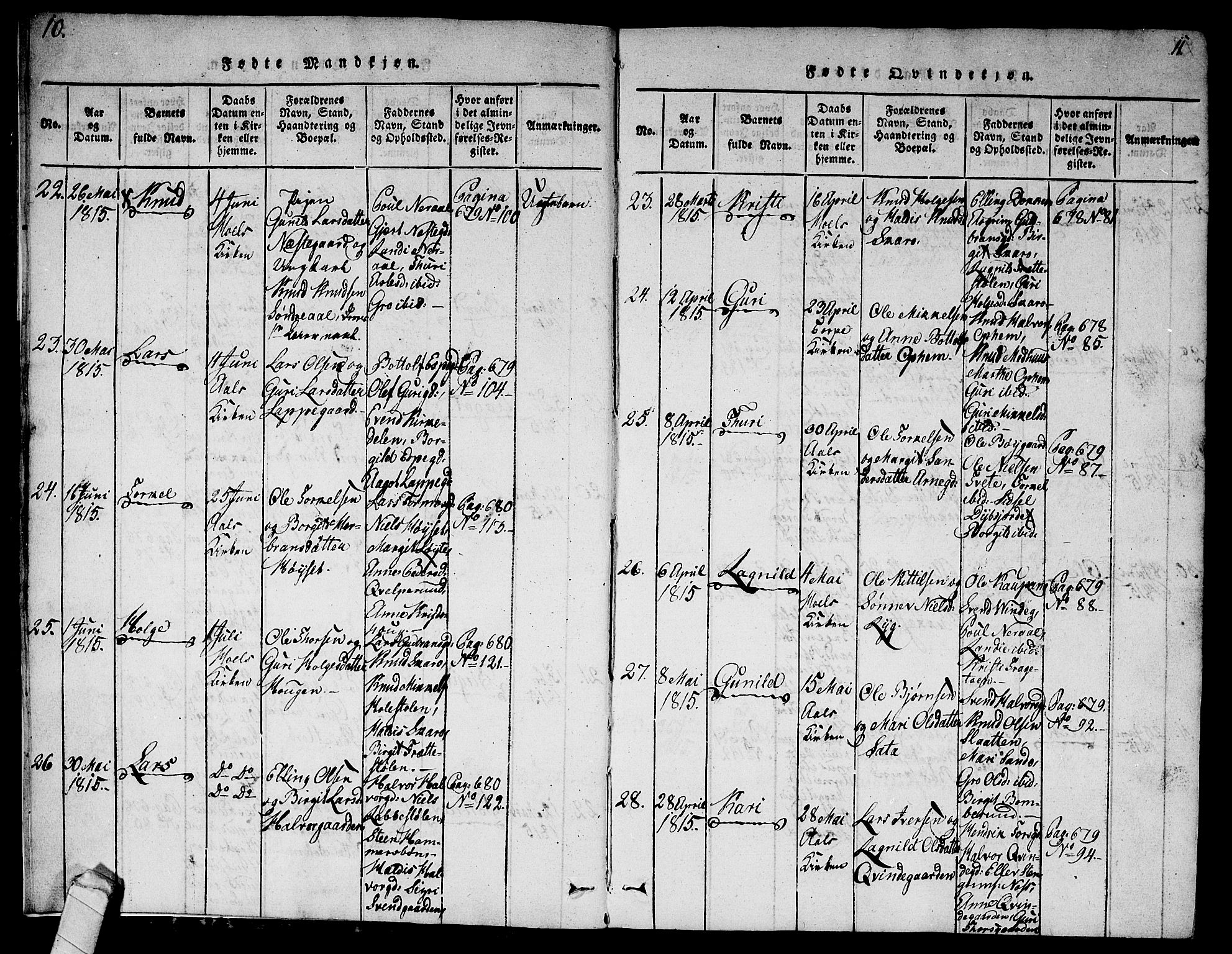 Ål kirkebøker, AV/SAKO-A-249/G/Ga/L0001: Parish register (copy) no. 1, 1815-1829, p. 10-11