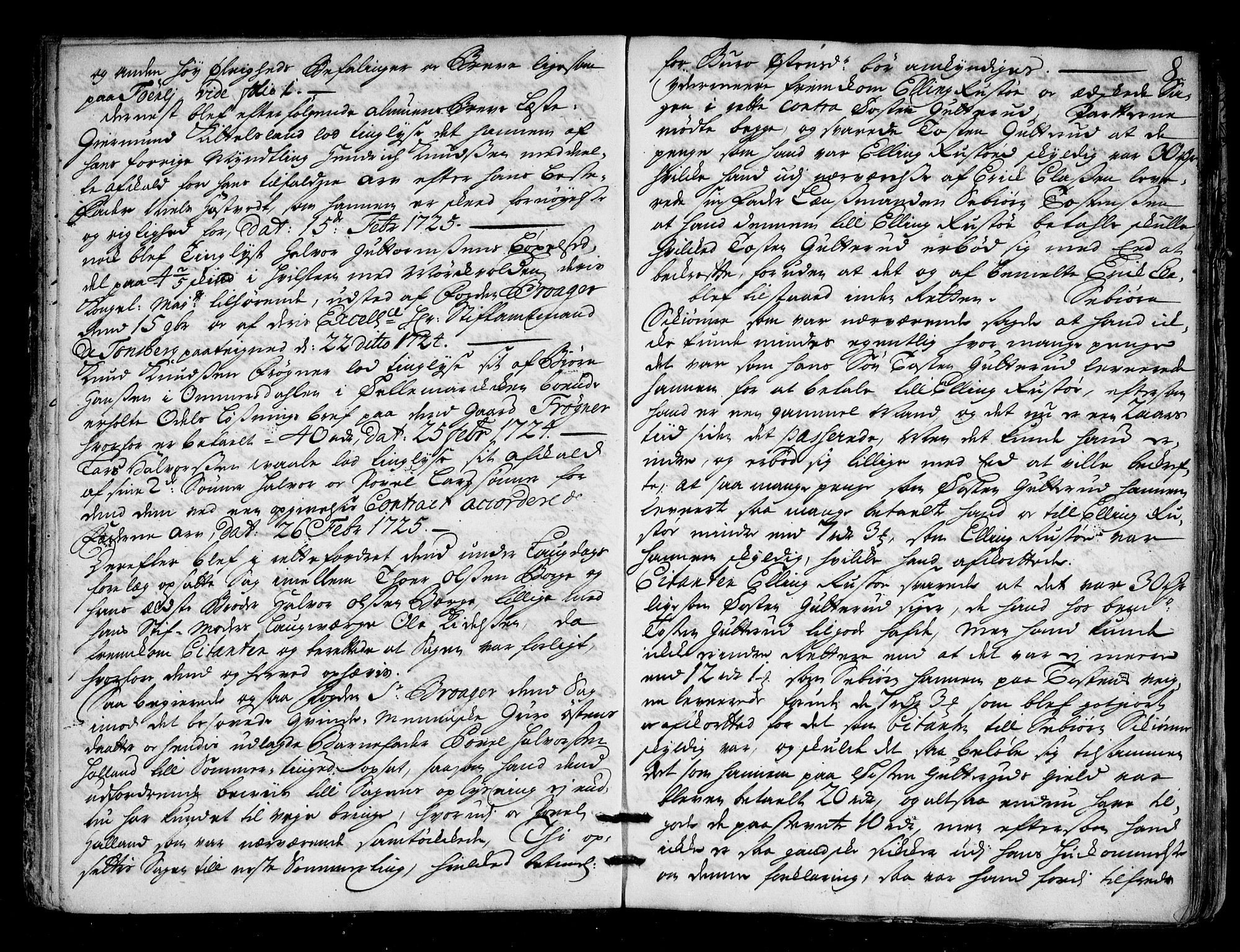 Numedal og Sandsvær sorenskriveri, AV/SAKO-A-128/F/Fa/Faa/L0055: Tingbok, 1725, p. 7b-8a