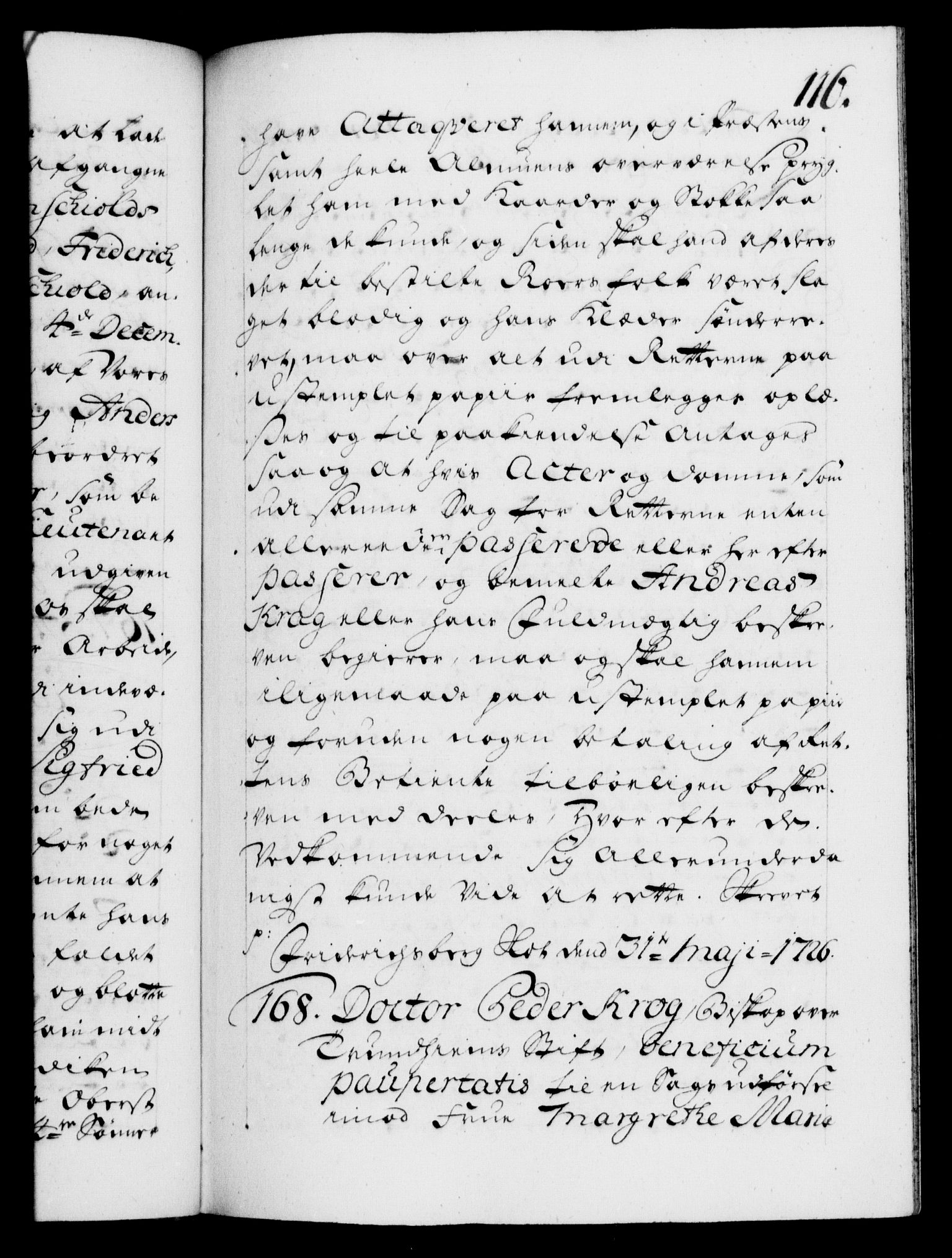 Danske Kanselli 1572-1799, AV/RA-EA-3023/F/Fc/Fca/Fcaa/L0025: Norske registre, 1726-1728, p. 116a