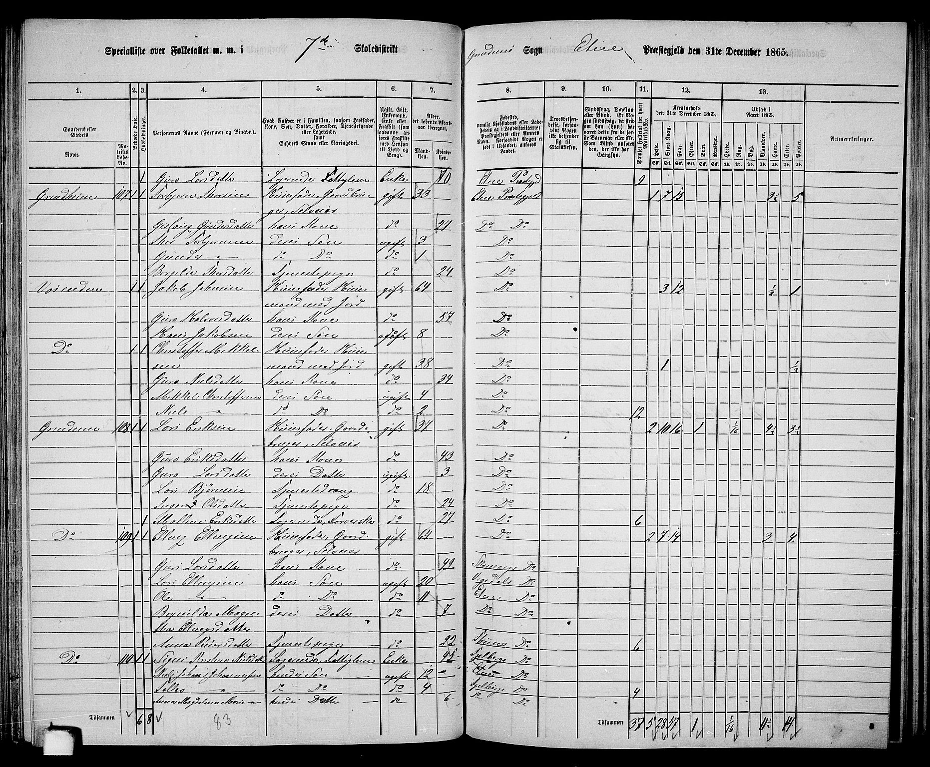 RA, 1865 census for Etne, 1865, p. 88