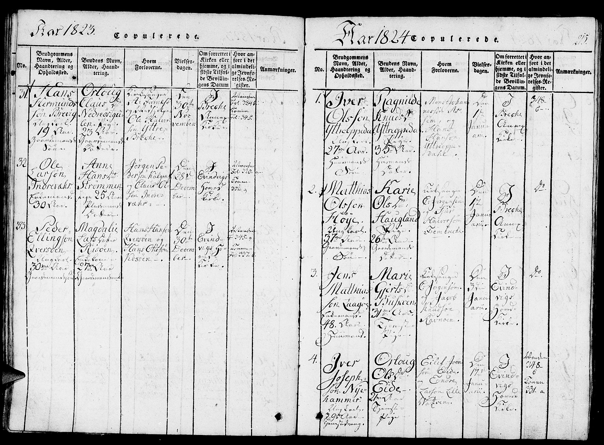 Gulen sokneprestembete, AV/SAB-A-80201/H/Haa/Haaa/L0018: Parish register (official) no. A 18, 1816-1825, p. 215