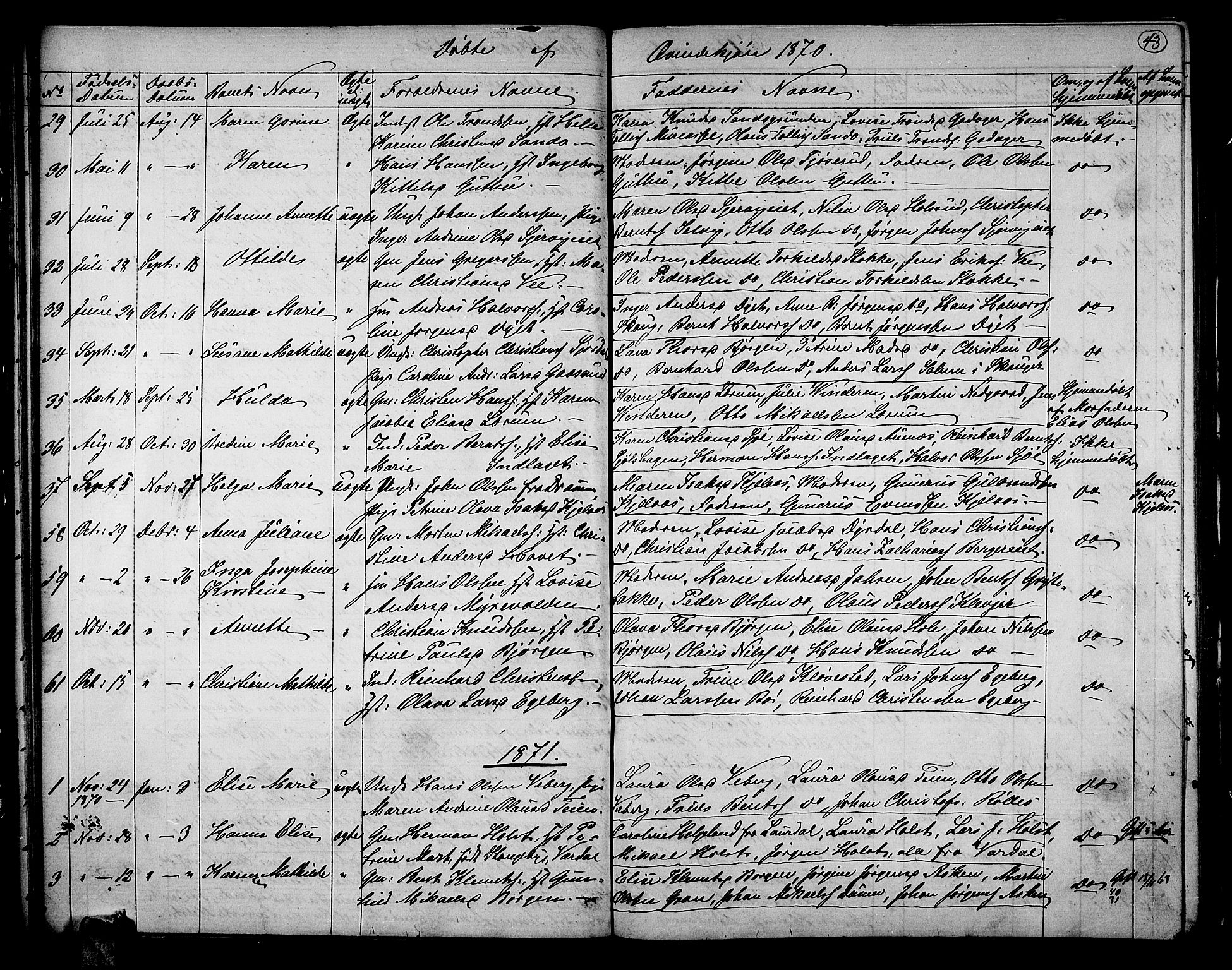 Sande Kirkebøker, AV/SAKO-A-53/G/Ga/L0003: Parish register (copy) no. 3, 1864-1882, p. 43