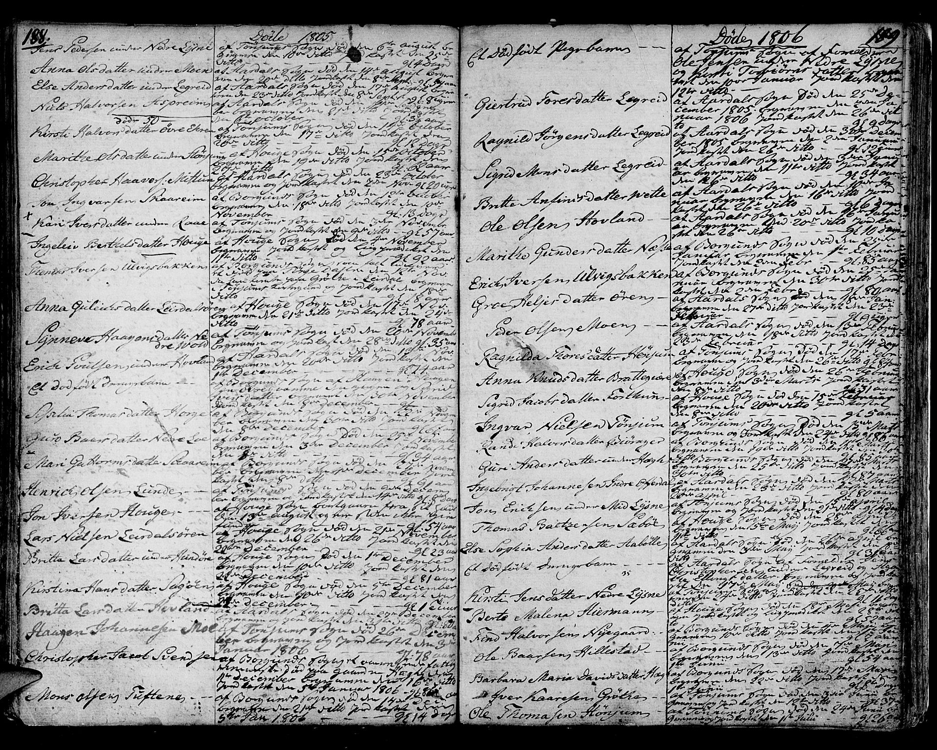 Lærdal sokneprestembete, AV/SAB-A-81201: Parish register (official) no. A 4, 1805-1821, p. 188-189
