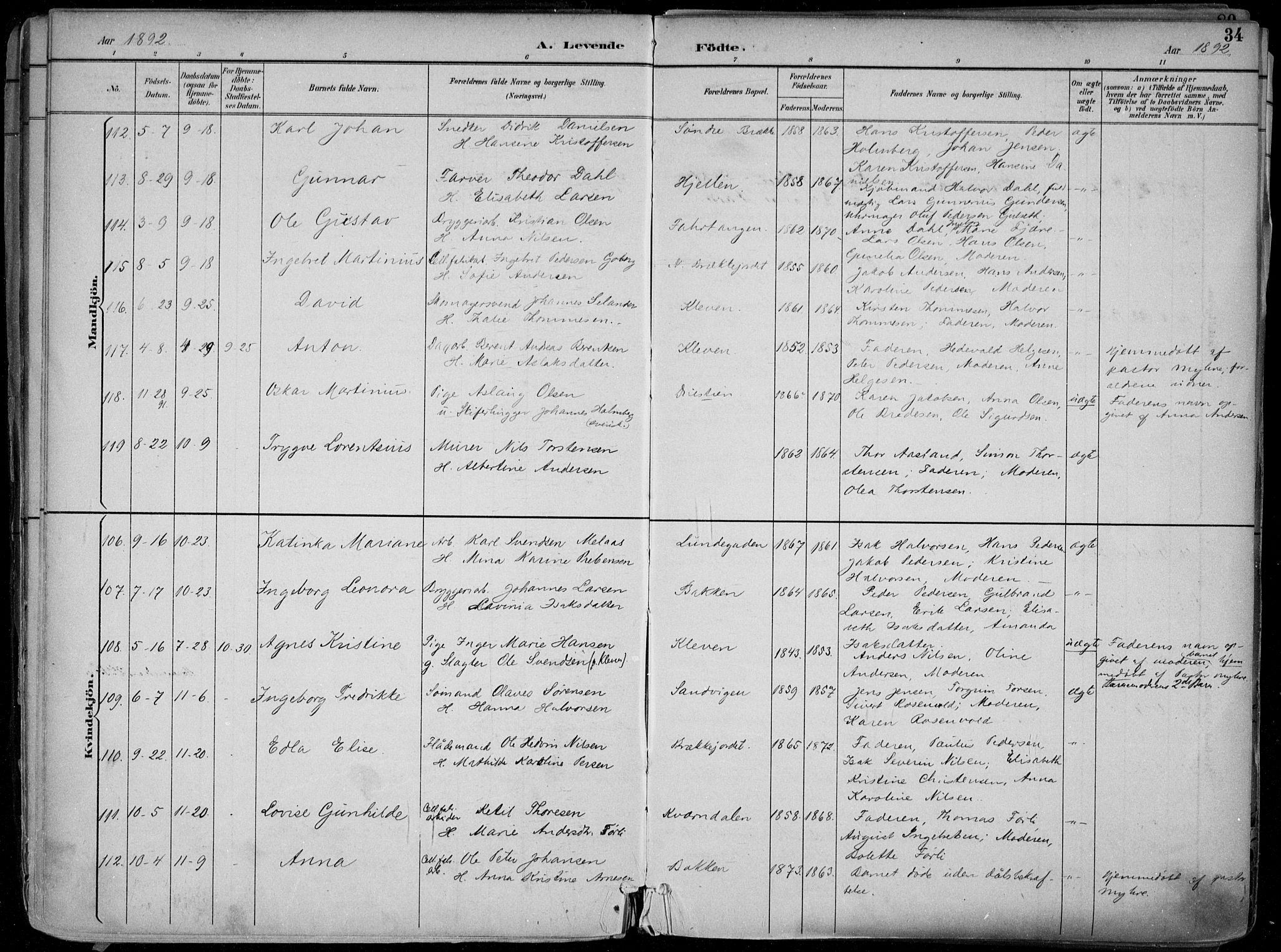 Skien kirkebøker, AV/SAKO-A-302/F/Fa/L0010: Parish register (official) no. 10, 1891-1899, p. 34