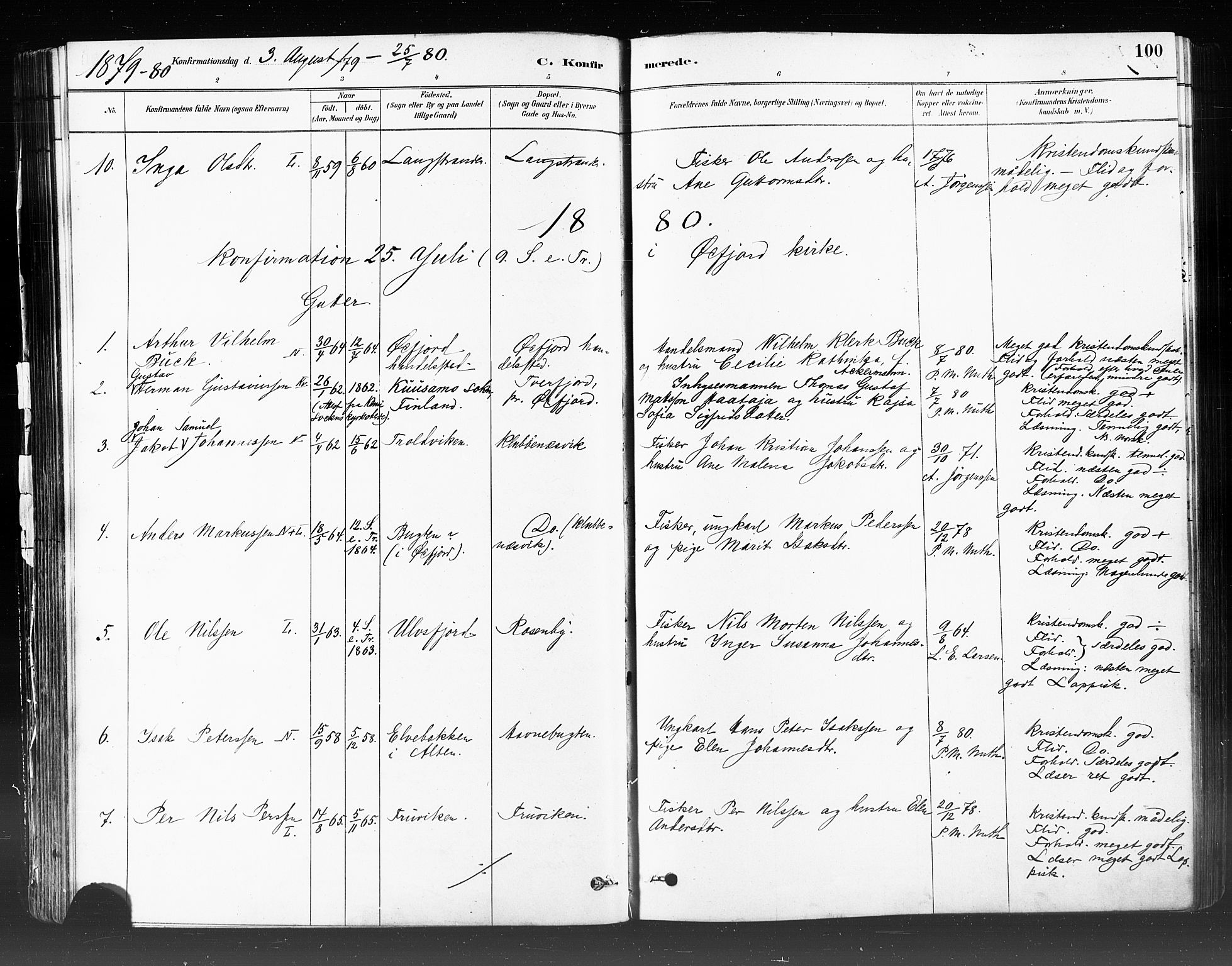 Loppa sokneprestkontor, SATØ/S-1339/H/Ha/L0006kirke: Parish register (official) no. 6, 1879-1895, p. 100