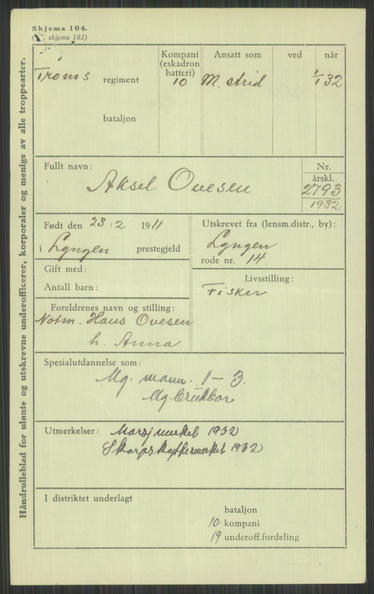 Forsvaret, Troms infanteriregiment nr. 16, AV/RA-RAFA-3146/P/Pa/L0016: Rulleblad for regimentets menige mannskaper, årsklasse 1932, 1932, p. 1277