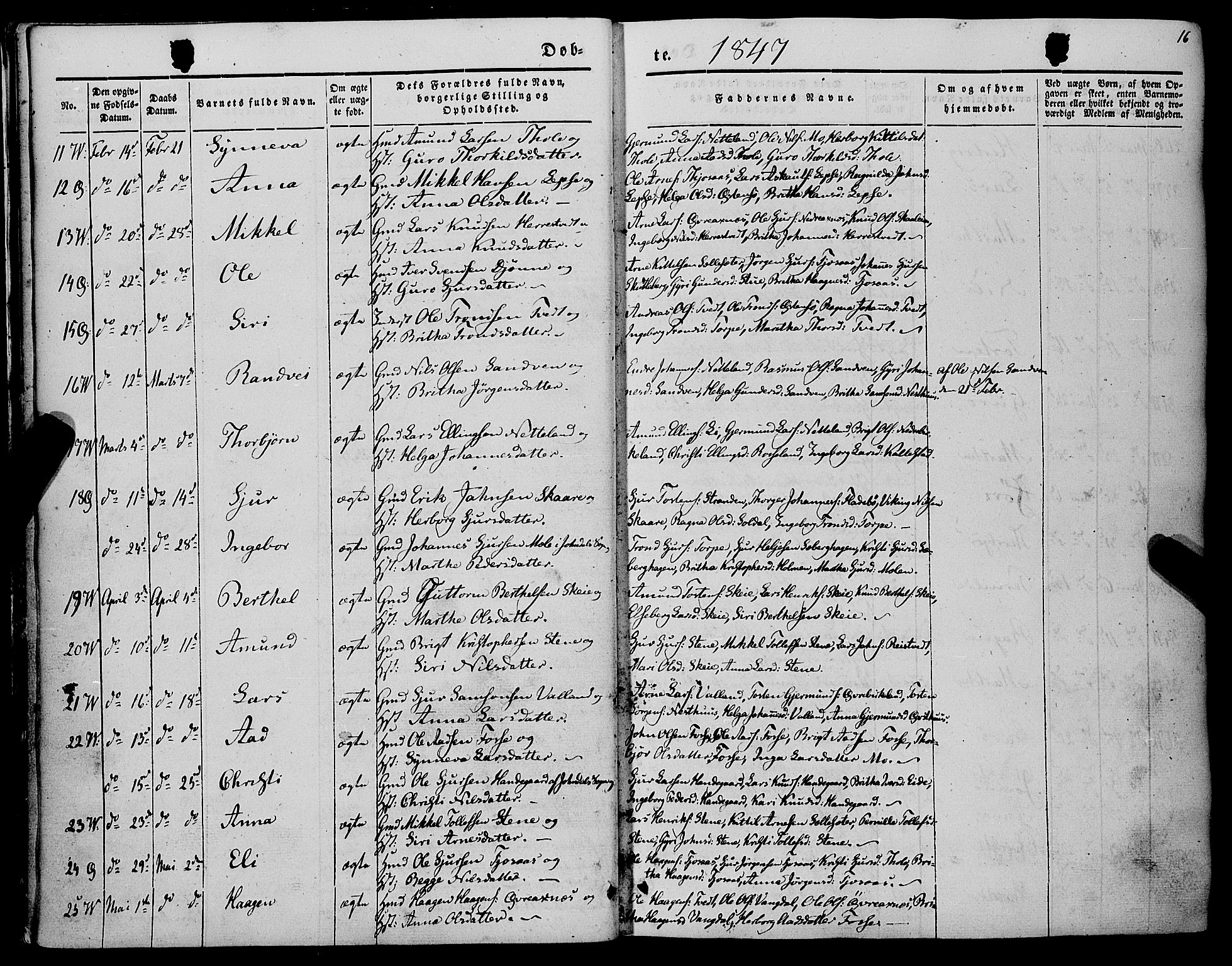 Kvam sokneprestembete, AV/SAB-A-76201/H/Haa: Parish register (official) no. A 8, 1844-1863, p. 16