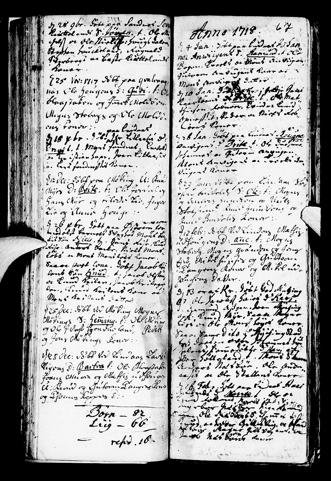 Lindås Sokneprestembete, SAB/A-76701/H/Haa: Parish register (official) no. A 1, 1699-1746, p. 67