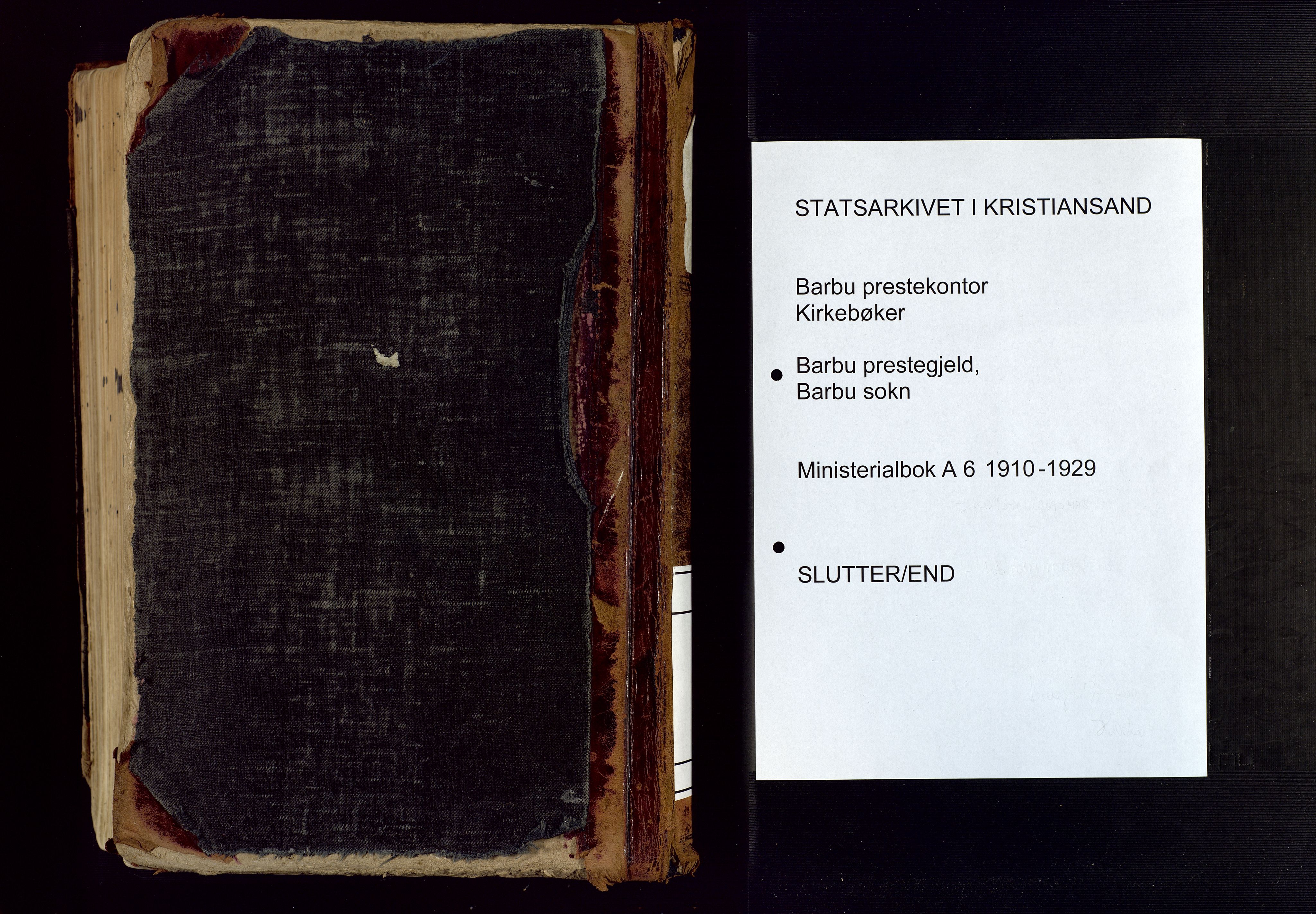 Barbu sokneprestkontor, AV/SAK-1111-0003/F/Fa/L0006: Parish register (official) no. A 6, 1910-1929