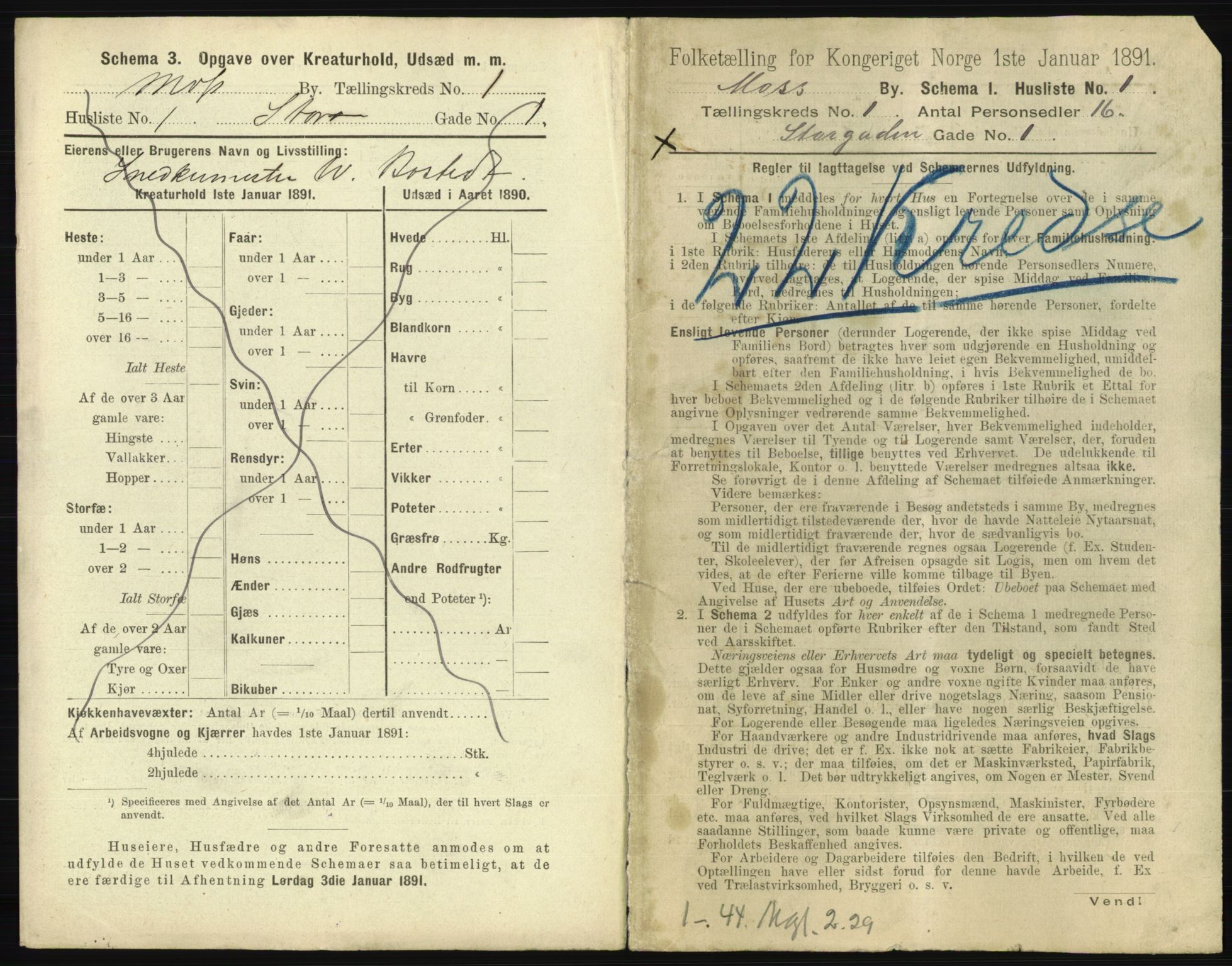 RA, 1891 census for 0104 Moss, 1891, p. 52