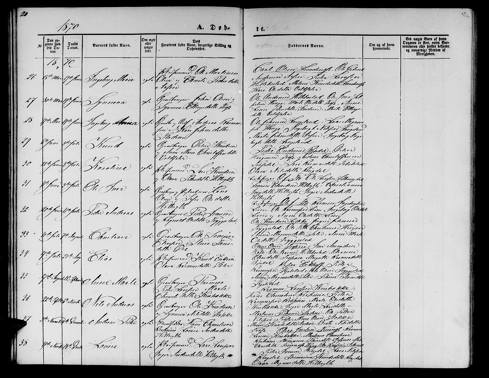 Ministerialprotokoller, klokkerbøker og fødselsregistre - Møre og Romsdal, AV/SAT-A-1454/517/L0229: Parish register (copy) no. 517C02, 1864-1879, p. 20