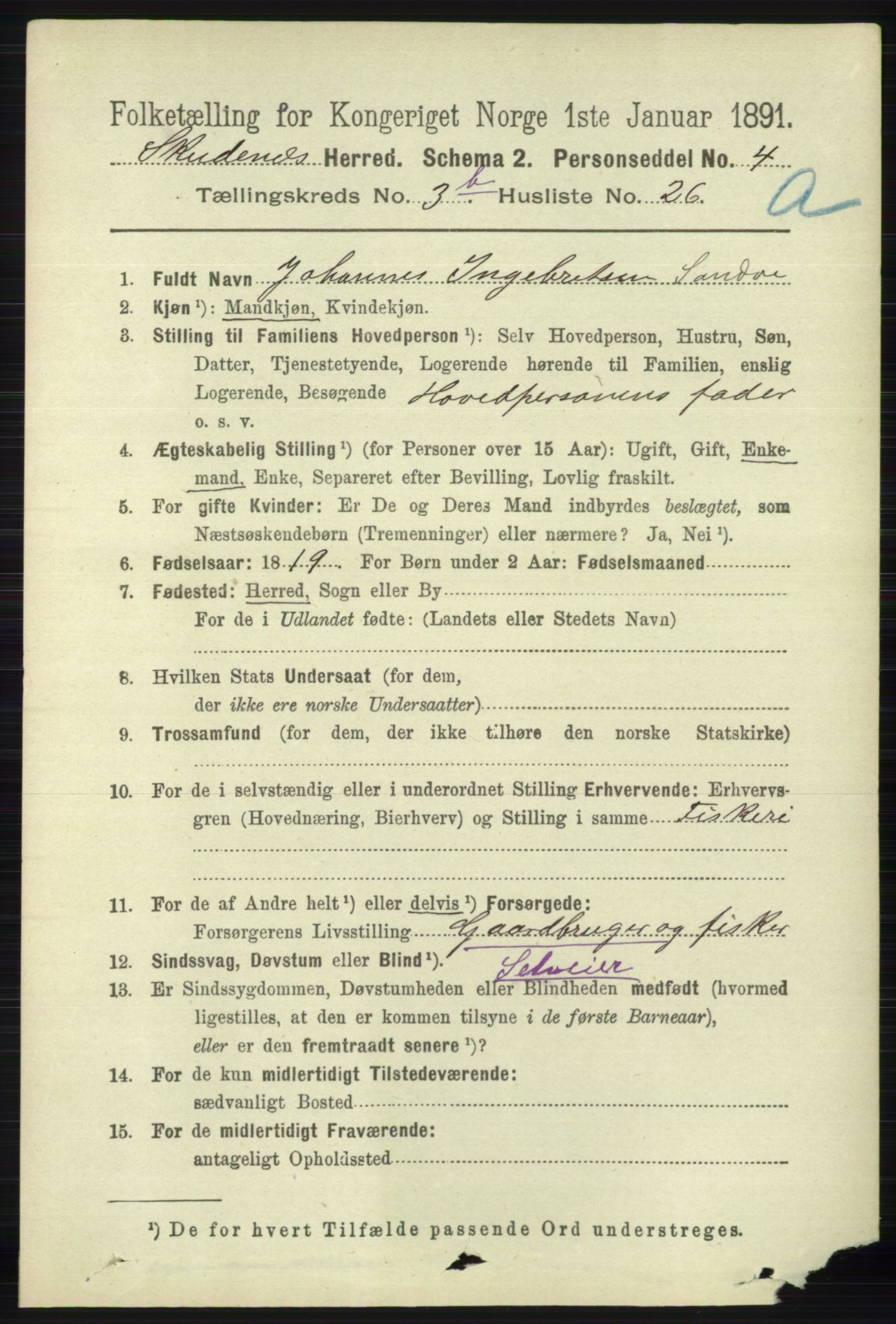 RA, 1891 census for 1150 Skudenes, 1891, p. 1770