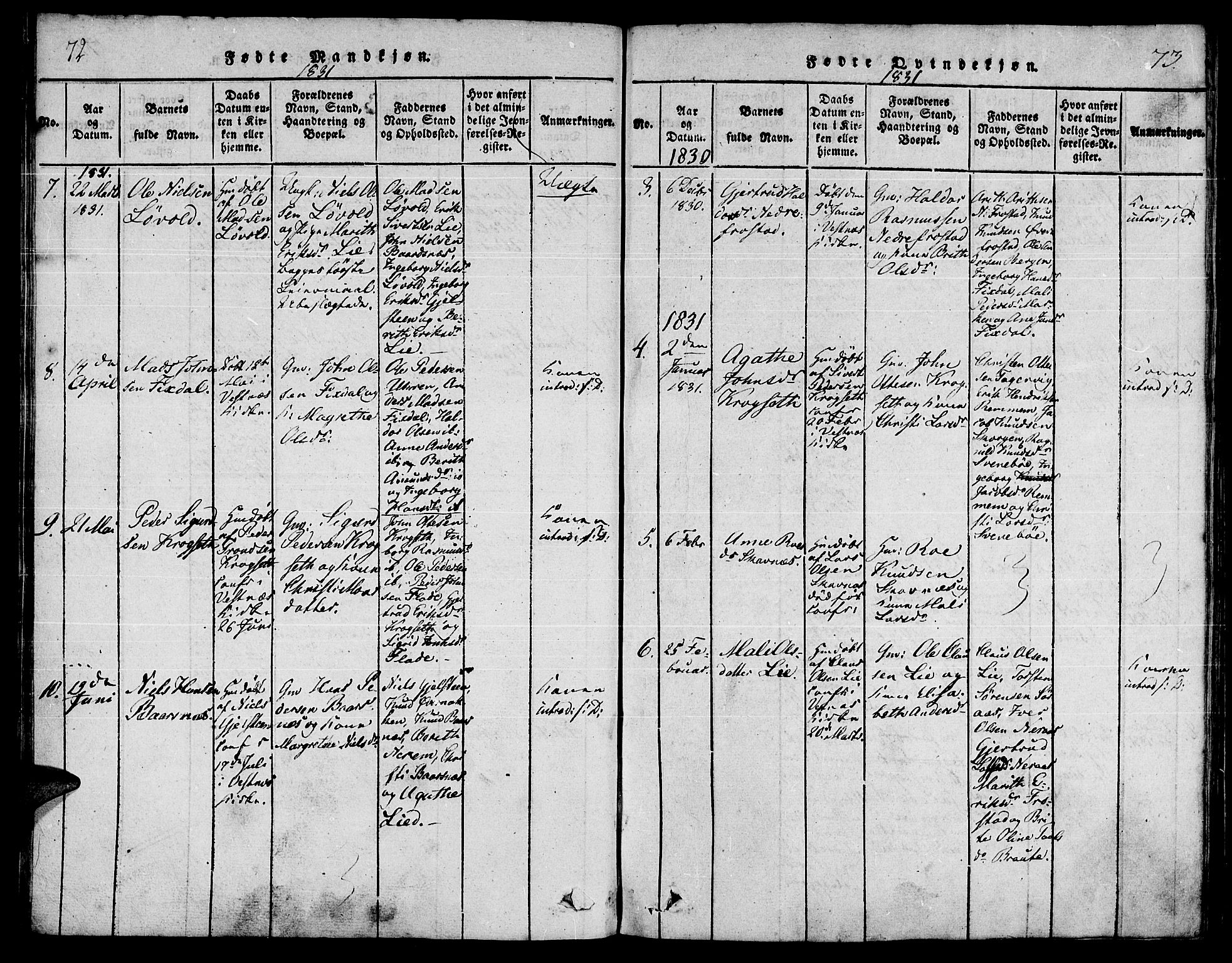 Ministerialprotokoller, klokkerbøker og fødselsregistre - Møre og Romsdal, AV/SAT-A-1454/539/L0528: Parish register (official) no. 539A01, 1818-1847, p. 72-73