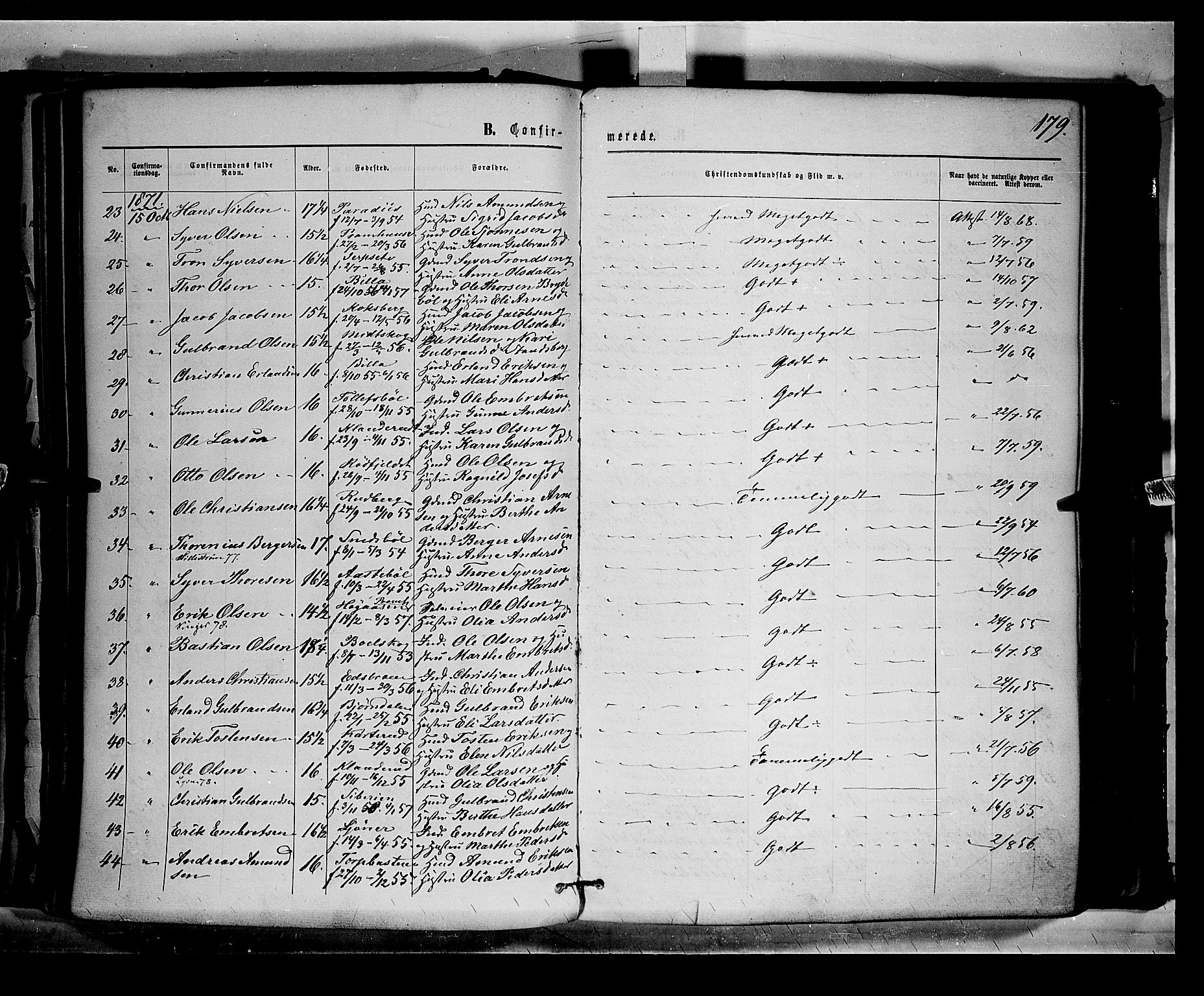 Eidskog prestekontor, AV/SAH-PREST-026/H/Ha/Haa/L0002: Parish register (official) no. 2, 1867-1878, p. 179