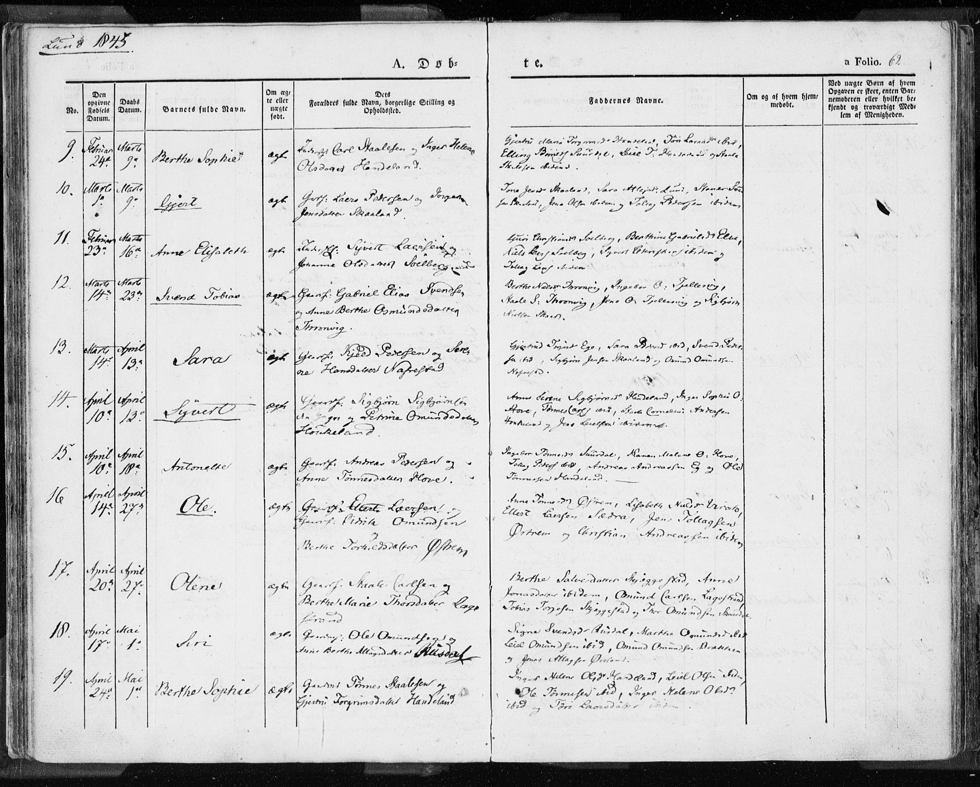 Lund sokneprestkontor, AV/SAST-A-101809/S06/L0007: Parish register (official) no. A 7.1, 1833-1854, p. 62