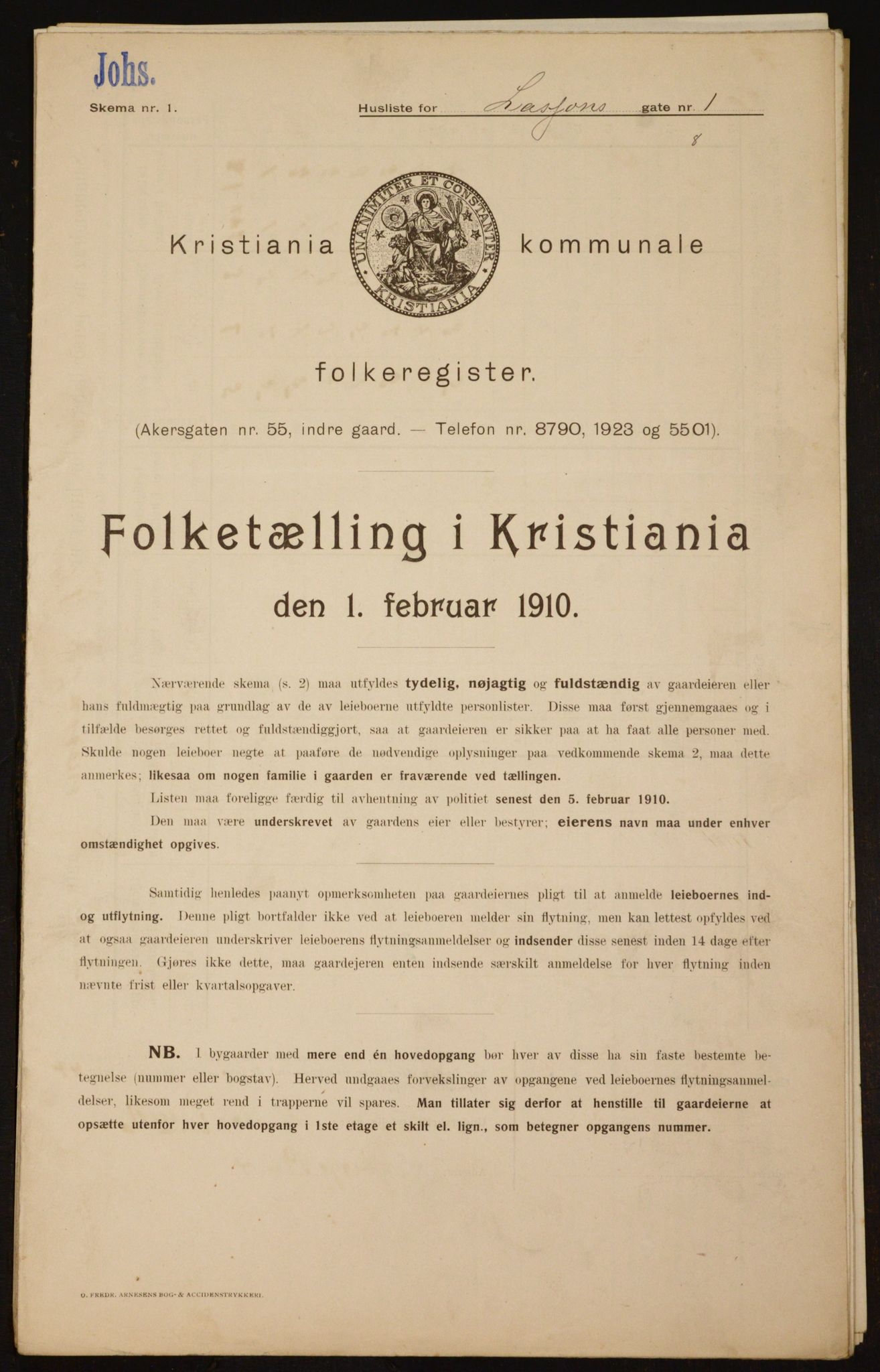 OBA, Municipal Census 1910 for Kristiania, 1910, p. 55251