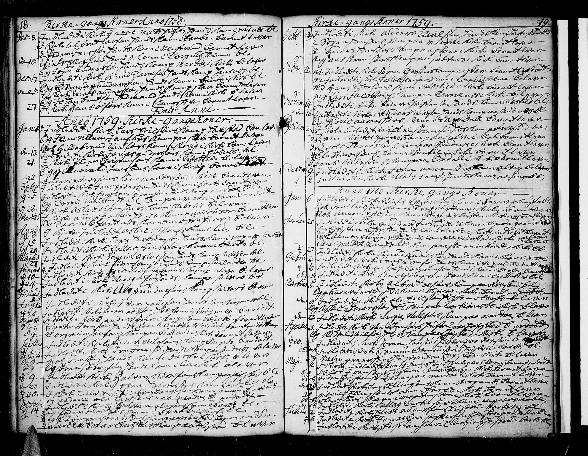 Tromøy sokneprestkontor, SAK/1111-0041/F/Fa/L0001: Parish register (official) no. A 1, 1747-1793, p. 18-19