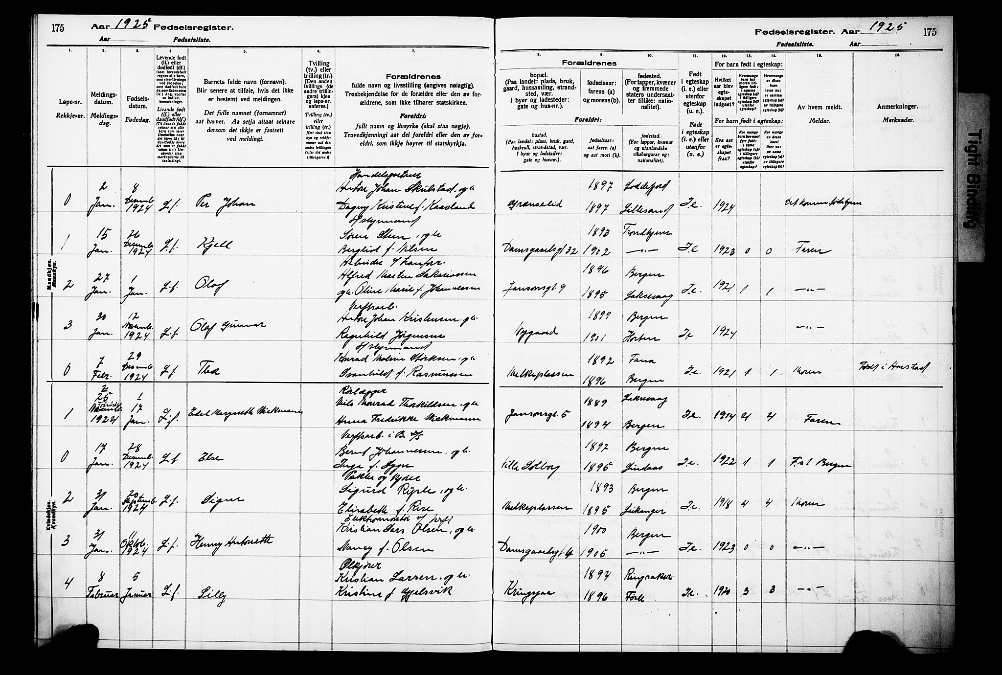 Laksevåg Sokneprestembete, AV/SAB-A-76501/I/Id/L00A1: Birth register no. A 1, 1916-1926, p. 175