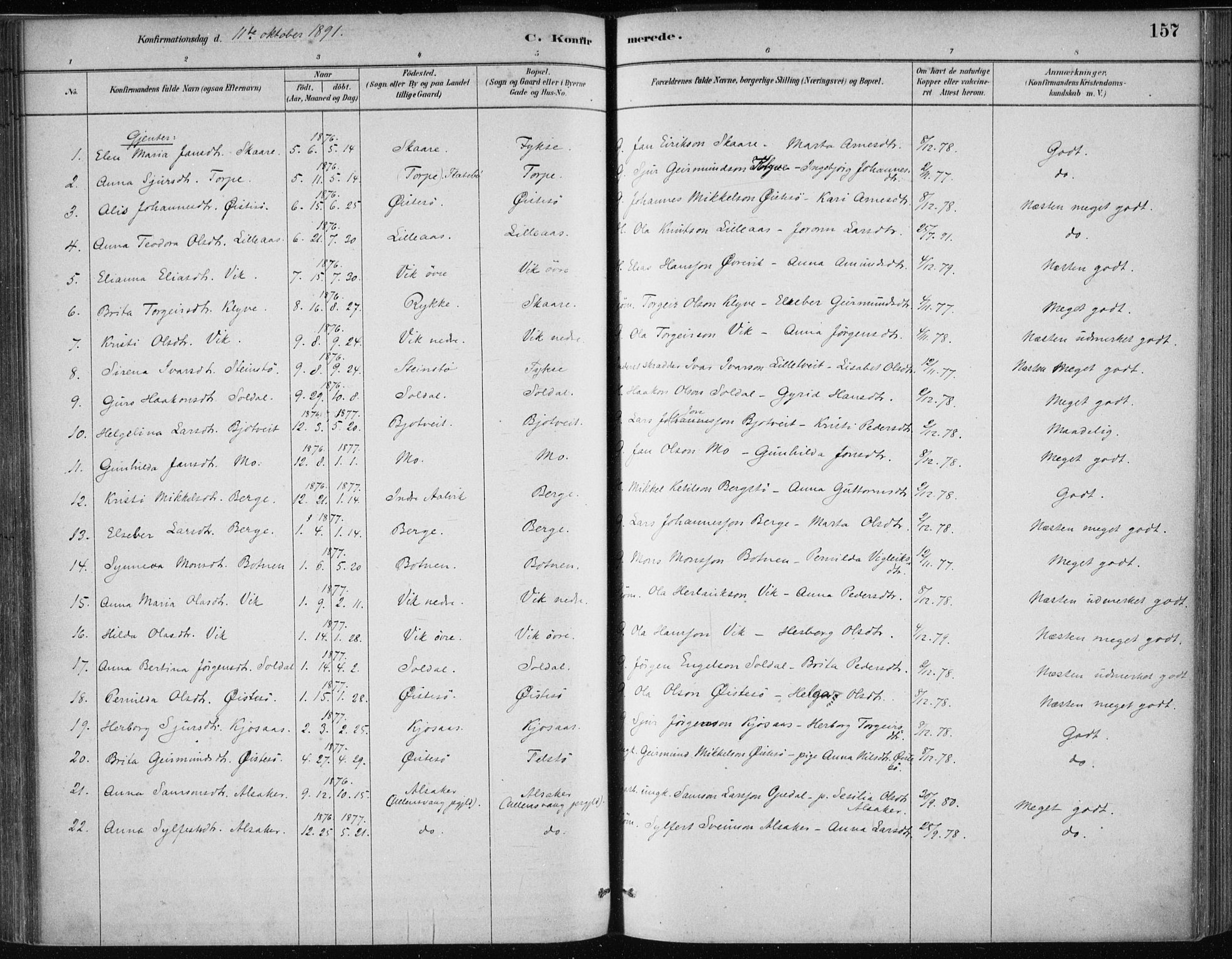 Kvam sokneprestembete, SAB/A-76201/H/Haa: Parish register (official) no. C  1, 1880-1906, p. 157