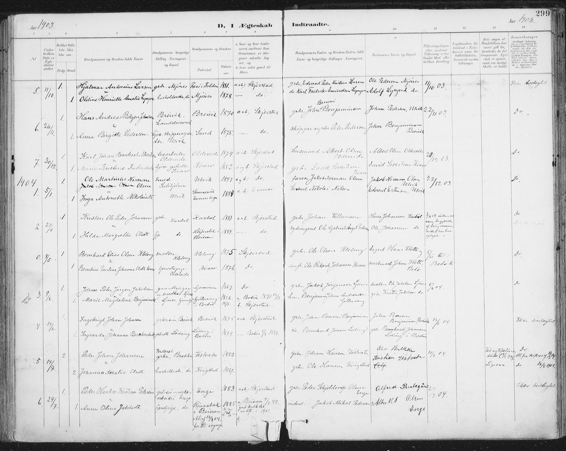 Ministerialprotokoller, klokkerbøker og fødselsregistre - Nordland, SAT/A-1459/852/L0741: Parish register (official) no. 852A11, 1894-1917, p. 299