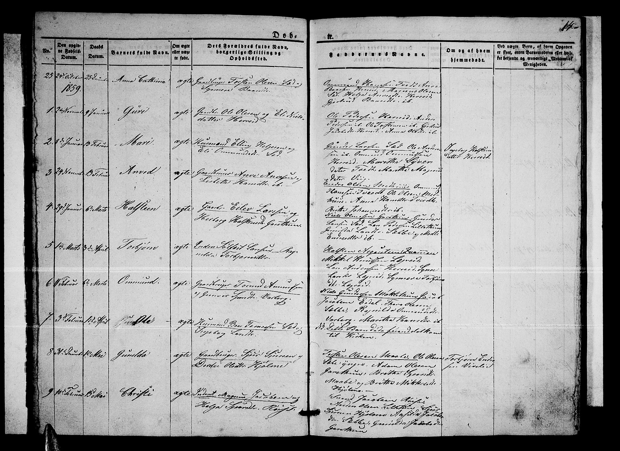 Ullensvang sokneprestembete, SAB/A-78701/H/Hab: Parish register (copy) no. C 1, 1855-1871, p. 14