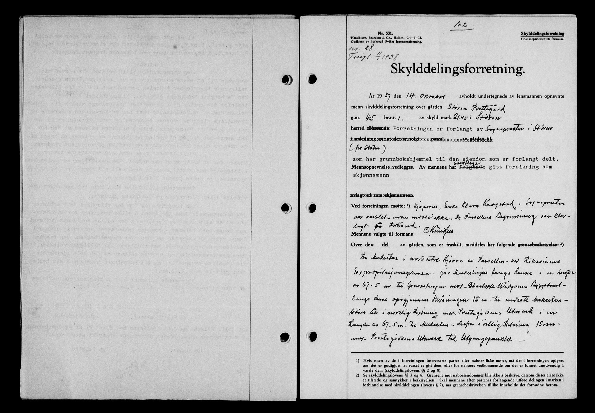 Gauldal sorenskriveri, SAT/A-0014/1/2/2C/L0048: Mortgage book no. 51-52, 1937-1938, p. 102, Diary no: : 28/1938