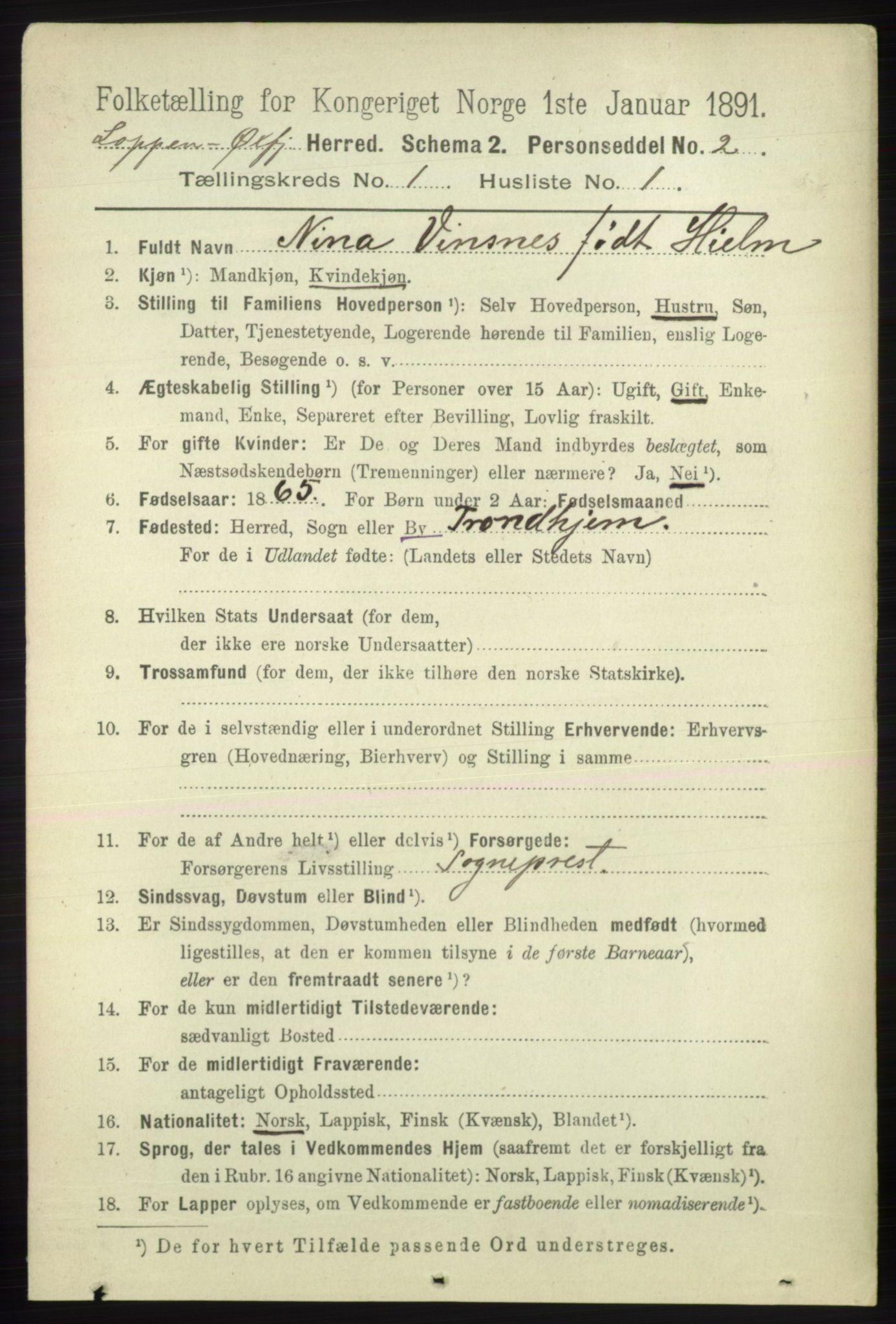 RA, 1891 census for 2014 Loppa, 1891, p. 70