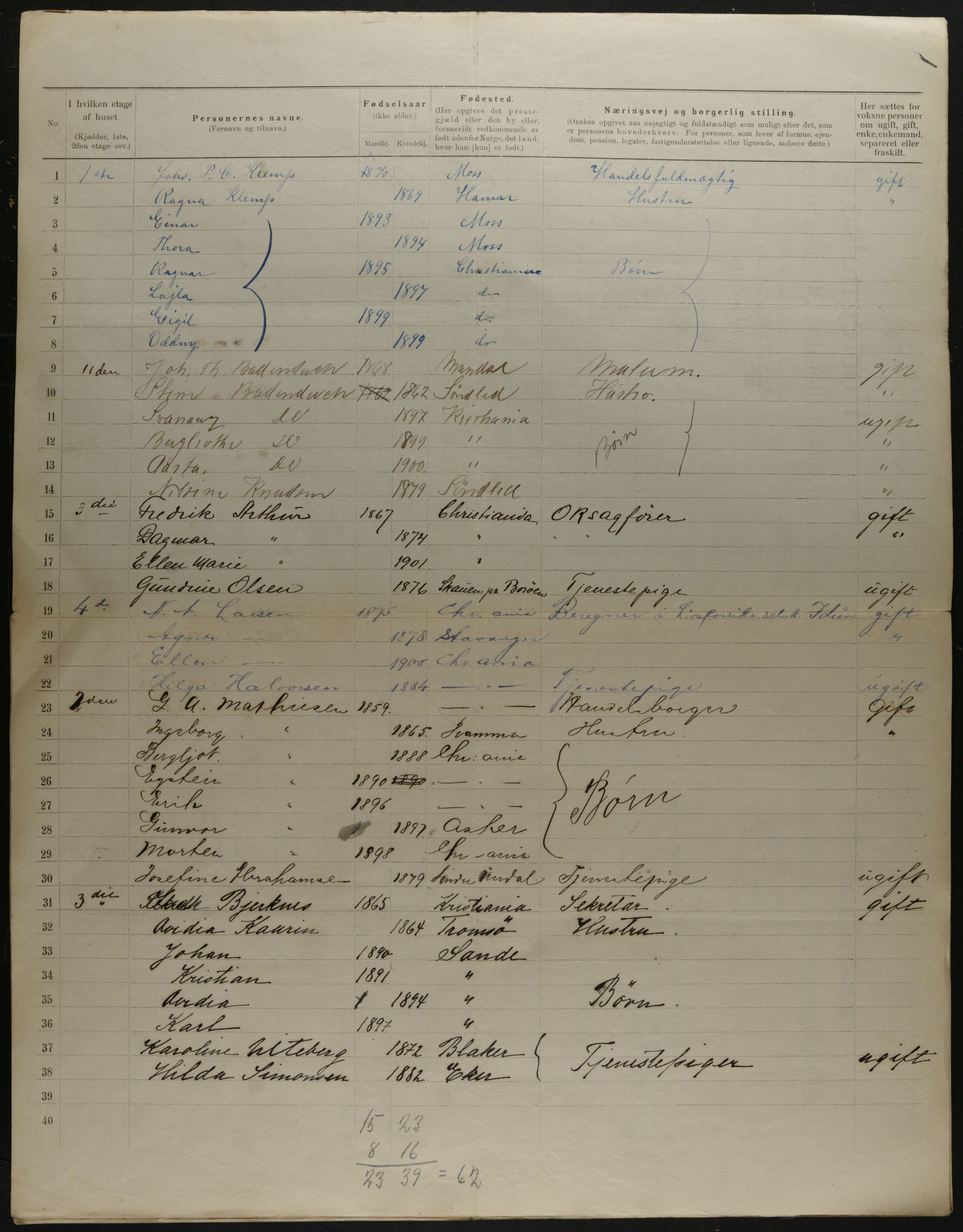 OBA, Municipal Census 1901 for Kristiania, 1901, p. 16729