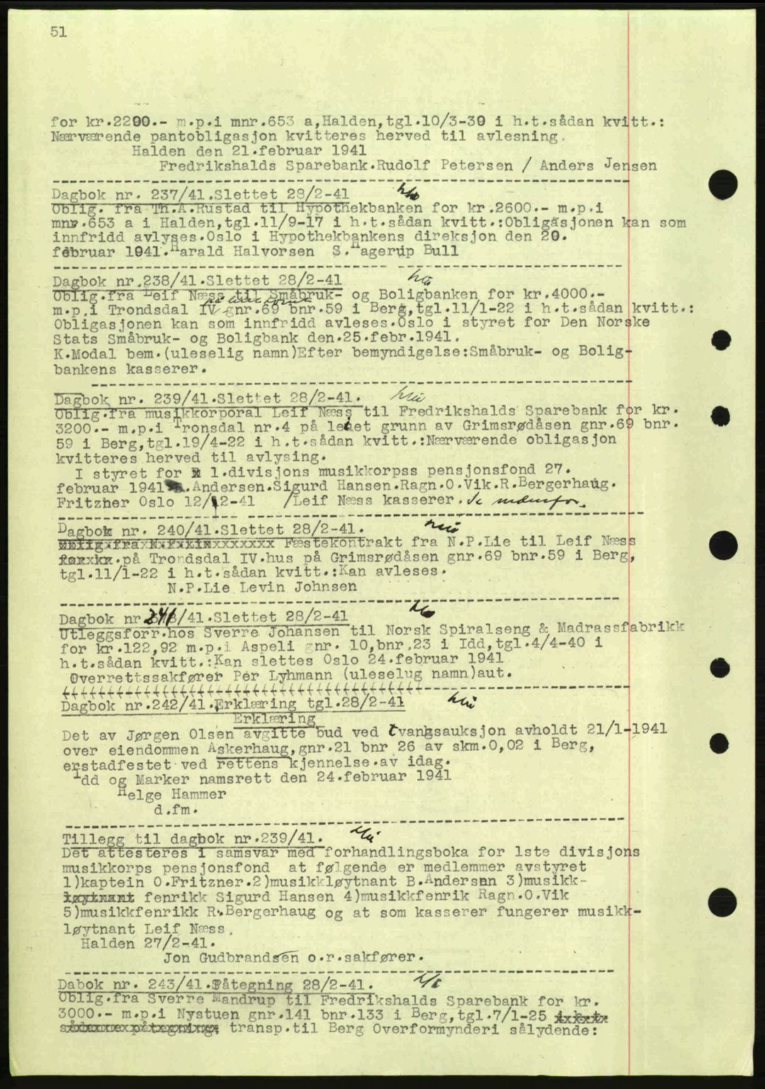 Idd og Marker sorenskriveri, AV/SAO-A-10283/G/Gb/Gbc/L0002: Mortgage book no. B4-9a, 1939-1945, Diary no: : 237/1941