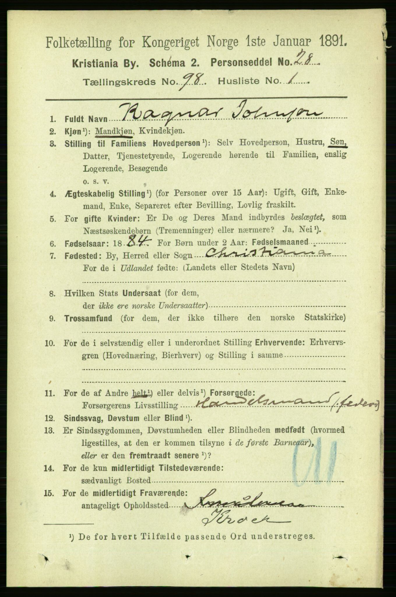 RA, 1891 census for 0301 Kristiania, 1891, p. 47727