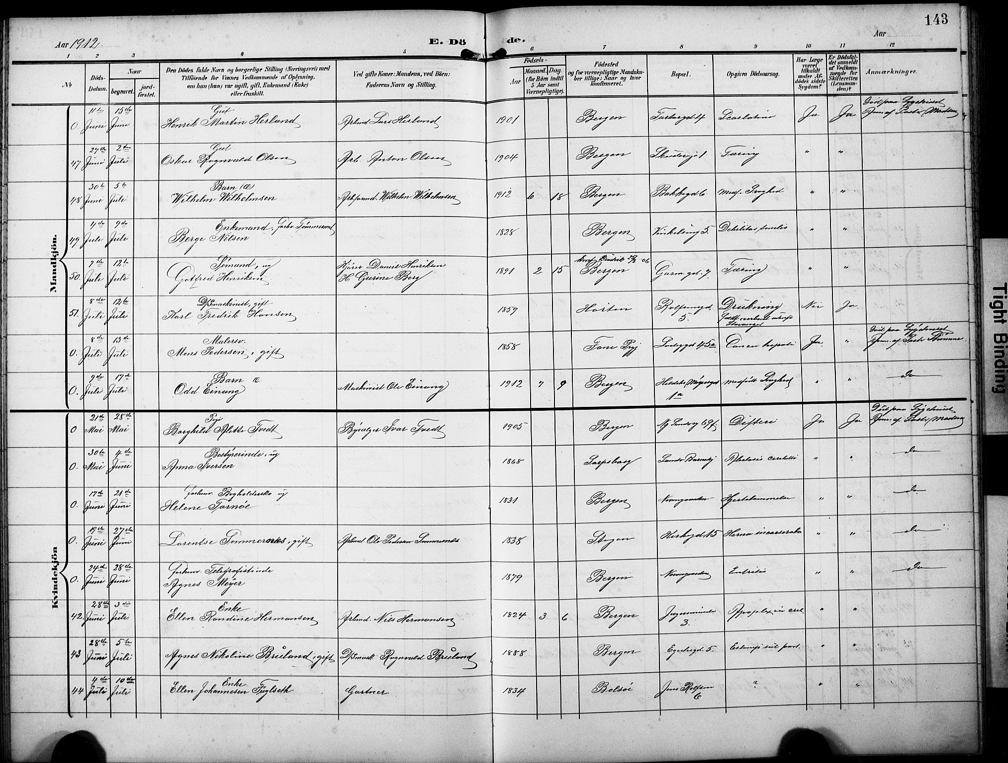 Sandviken Sokneprestembete, AV/SAB-A-77601/H/Hb/L0017: Parish register (copy) no. E 1, 1903-1926, p. 143