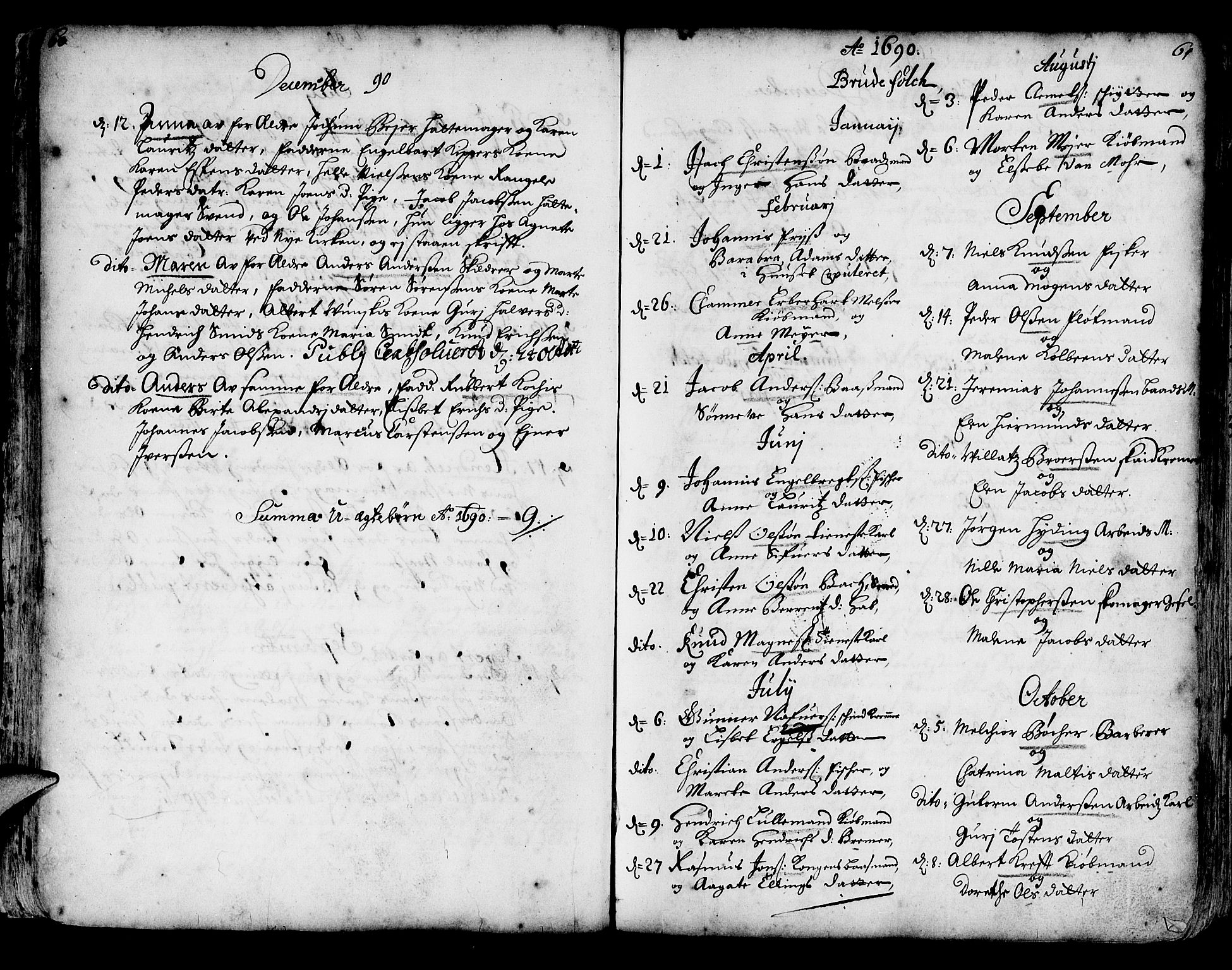 Korskirken sokneprestembete, SAB/A-76101/H/Haa/L0002: Parish register (official) no. A 2, 1688-1697, p. 60-61