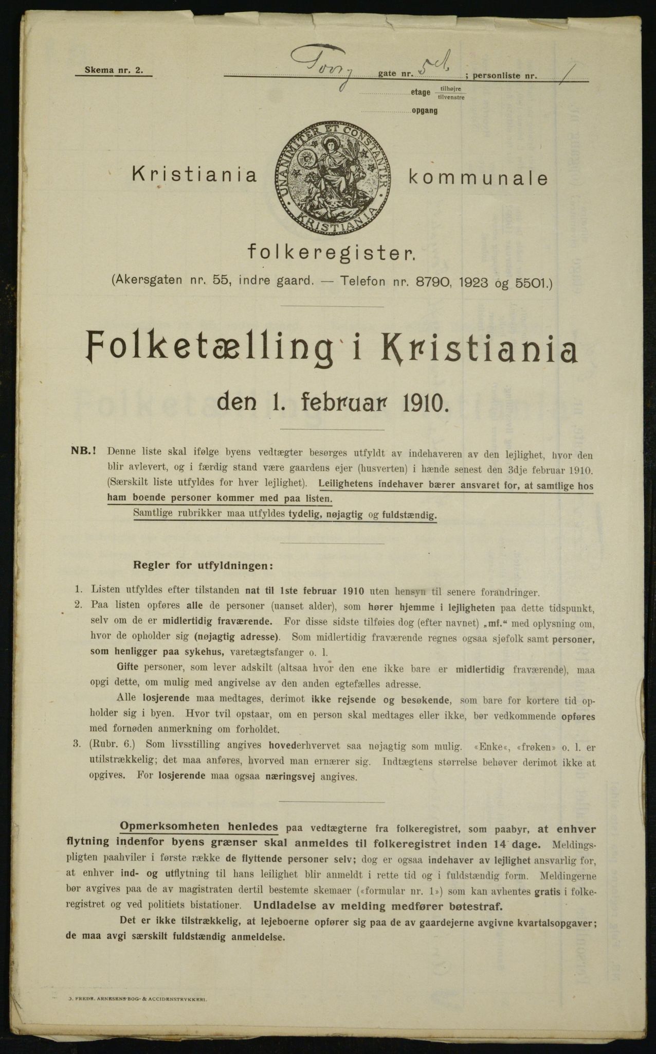 OBA, Municipal Census 1910 for Kristiania, 1910, p. 108115