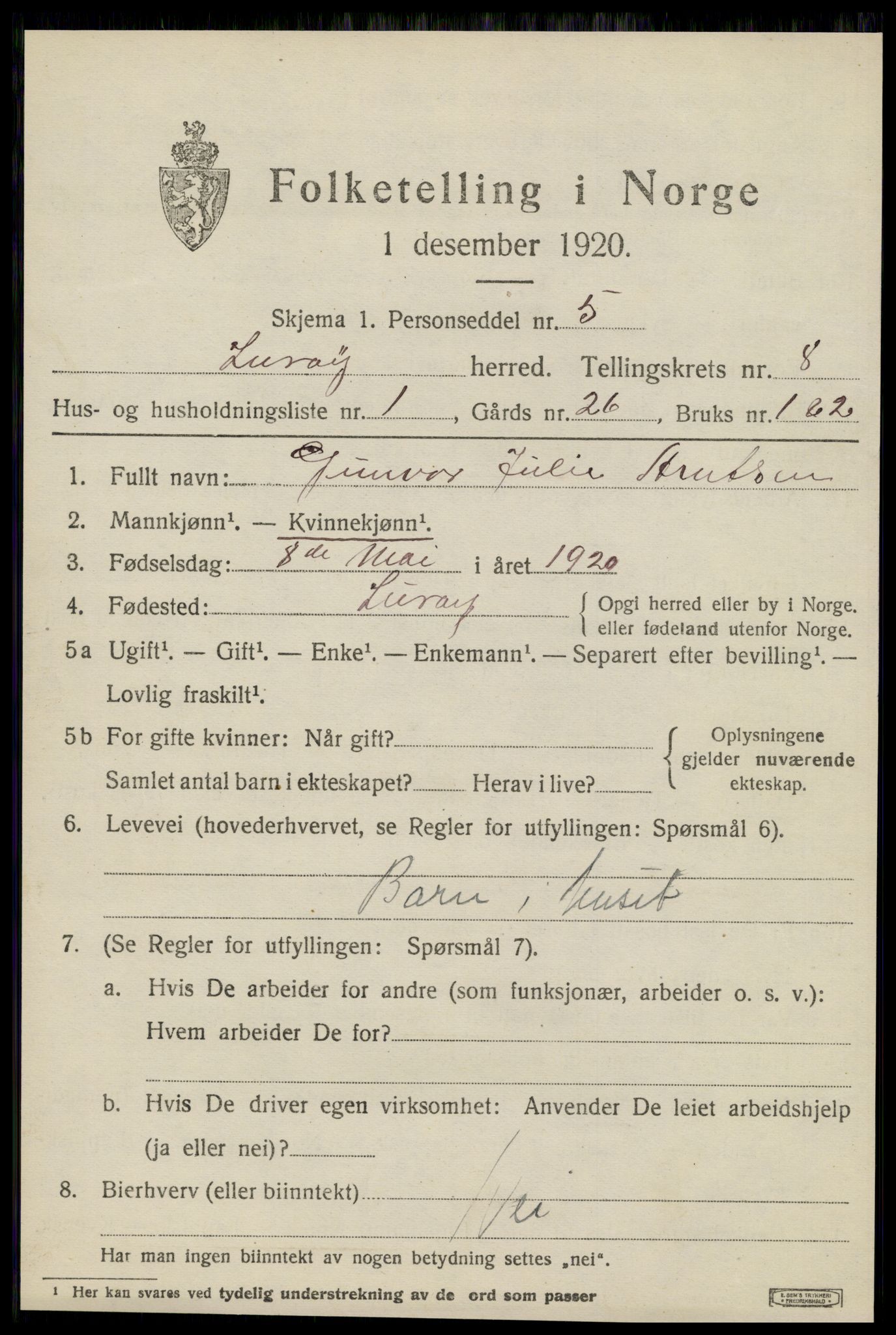 SAT, 1920 census for Lurøy, 1920, p. 3863