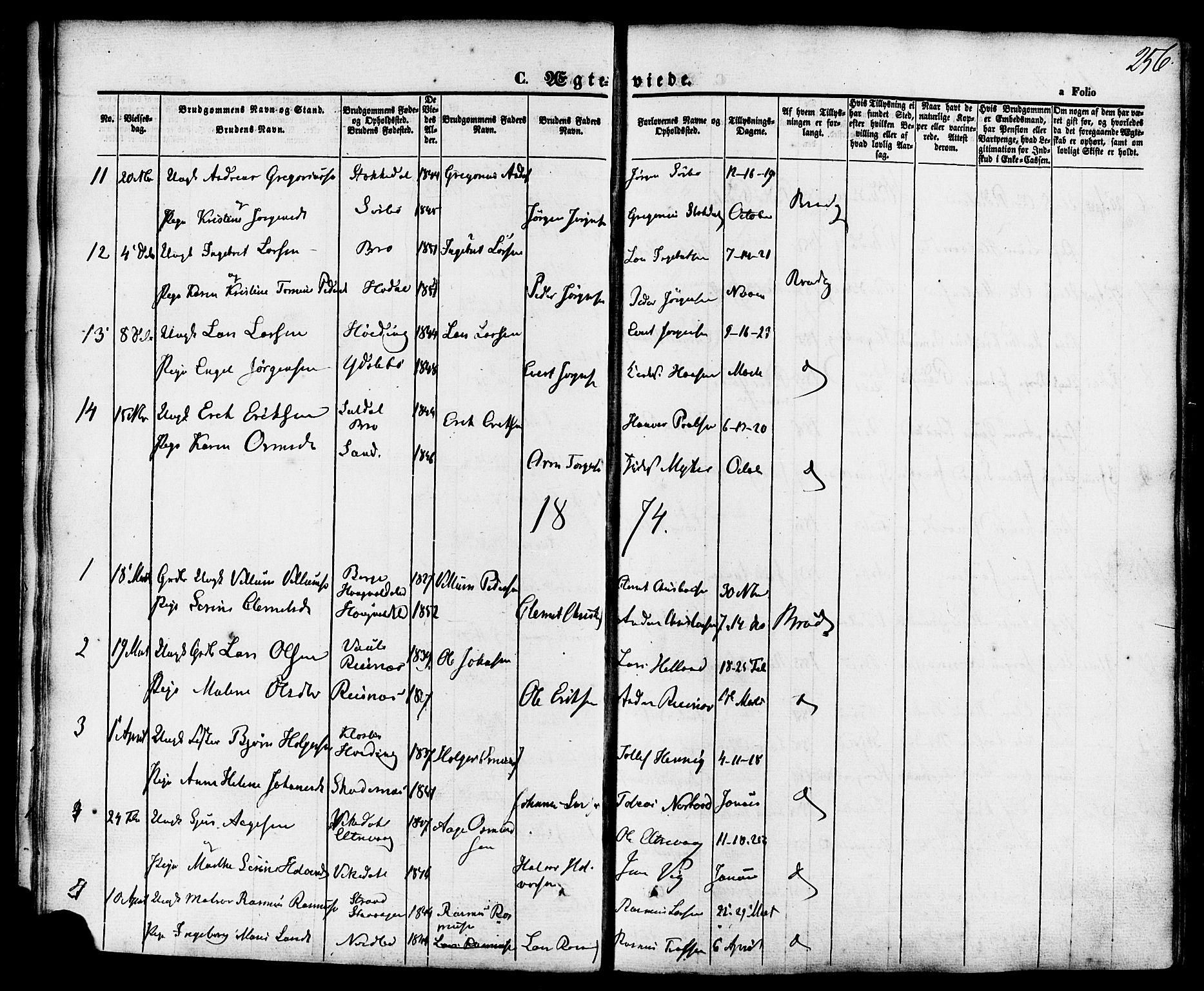 Rennesøy sokneprestkontor, SAST/A -101827/H/Ha/Haa/L0006: Parish register (official) no. A 6, 1860-1878, p. 256