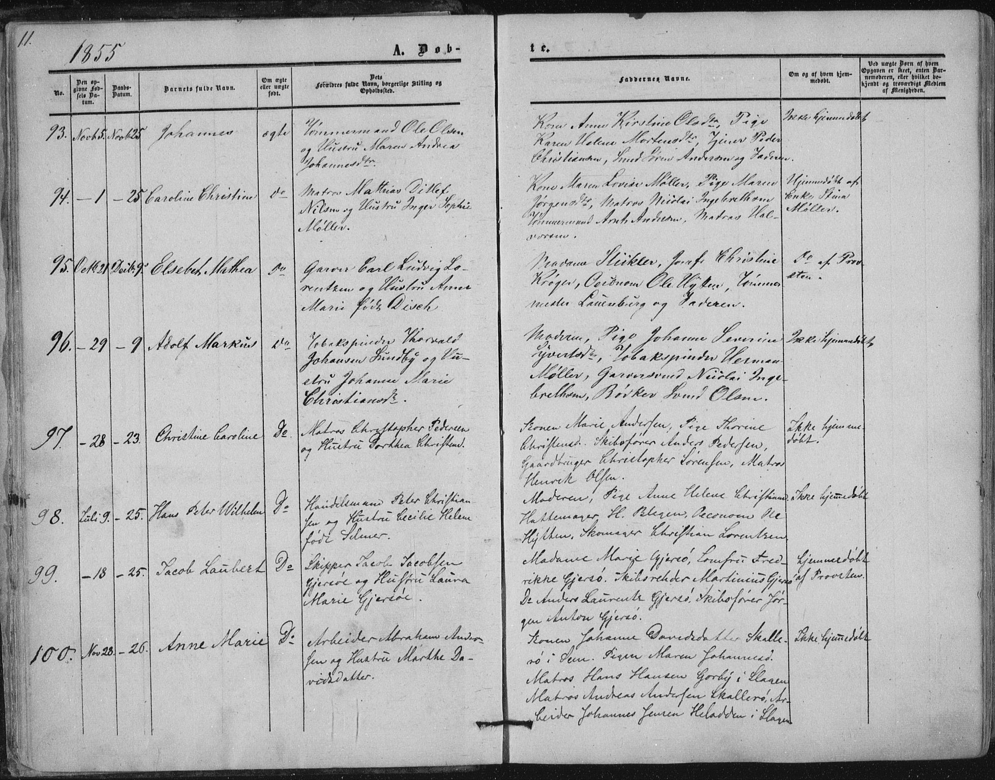 Tønsberg kirkebøker, AV/SAKO-A-330/F/Fa/L0008: Parish register (official) no. I 8, 1855-1864, p. 11