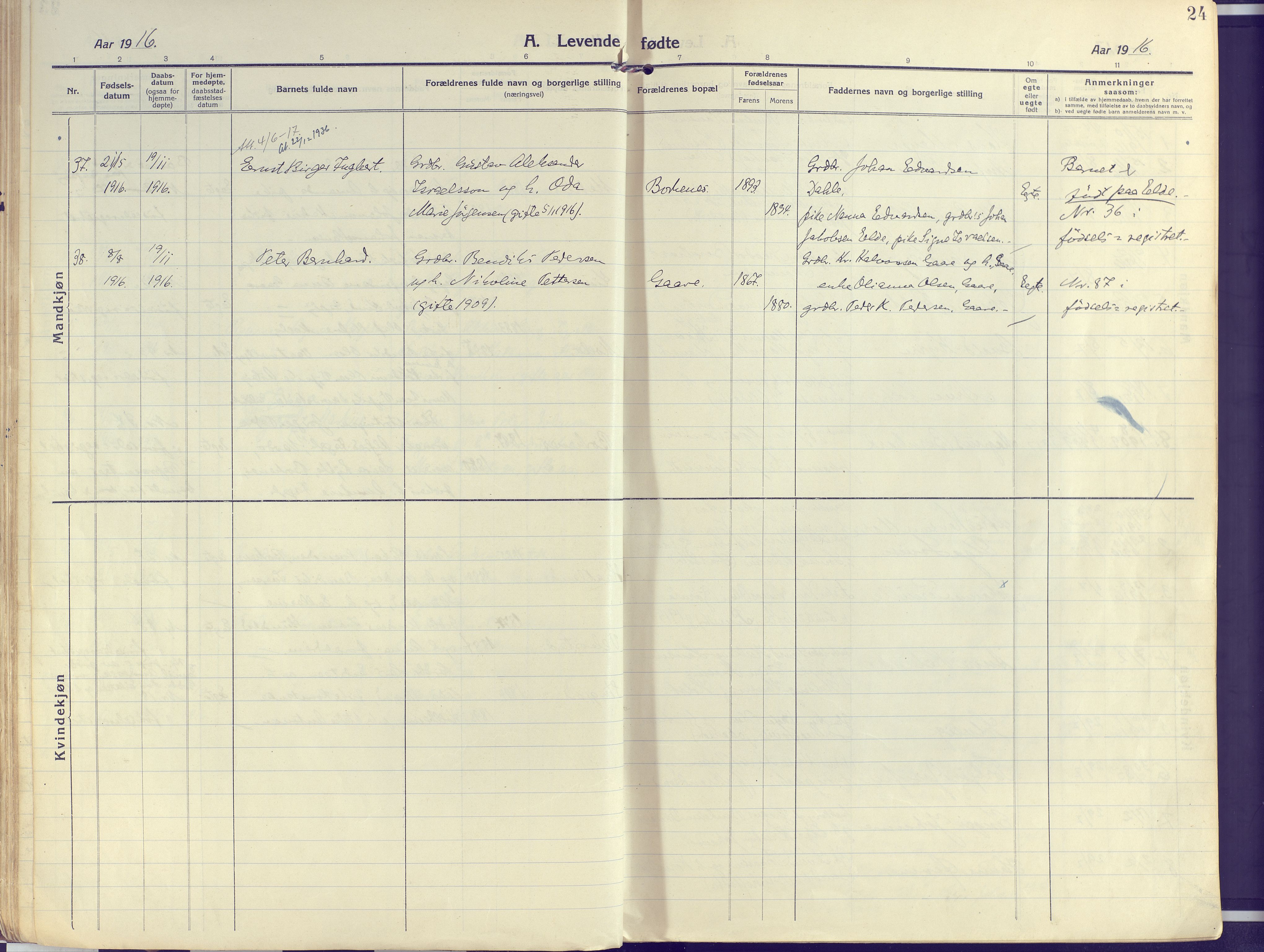 Kvæfjord sokneprestkontor, AV/SATØ-S-1323/G/Ga/Gaa/L0007kirke: Parish register (official) no. 7, 1915-1931, p. 24