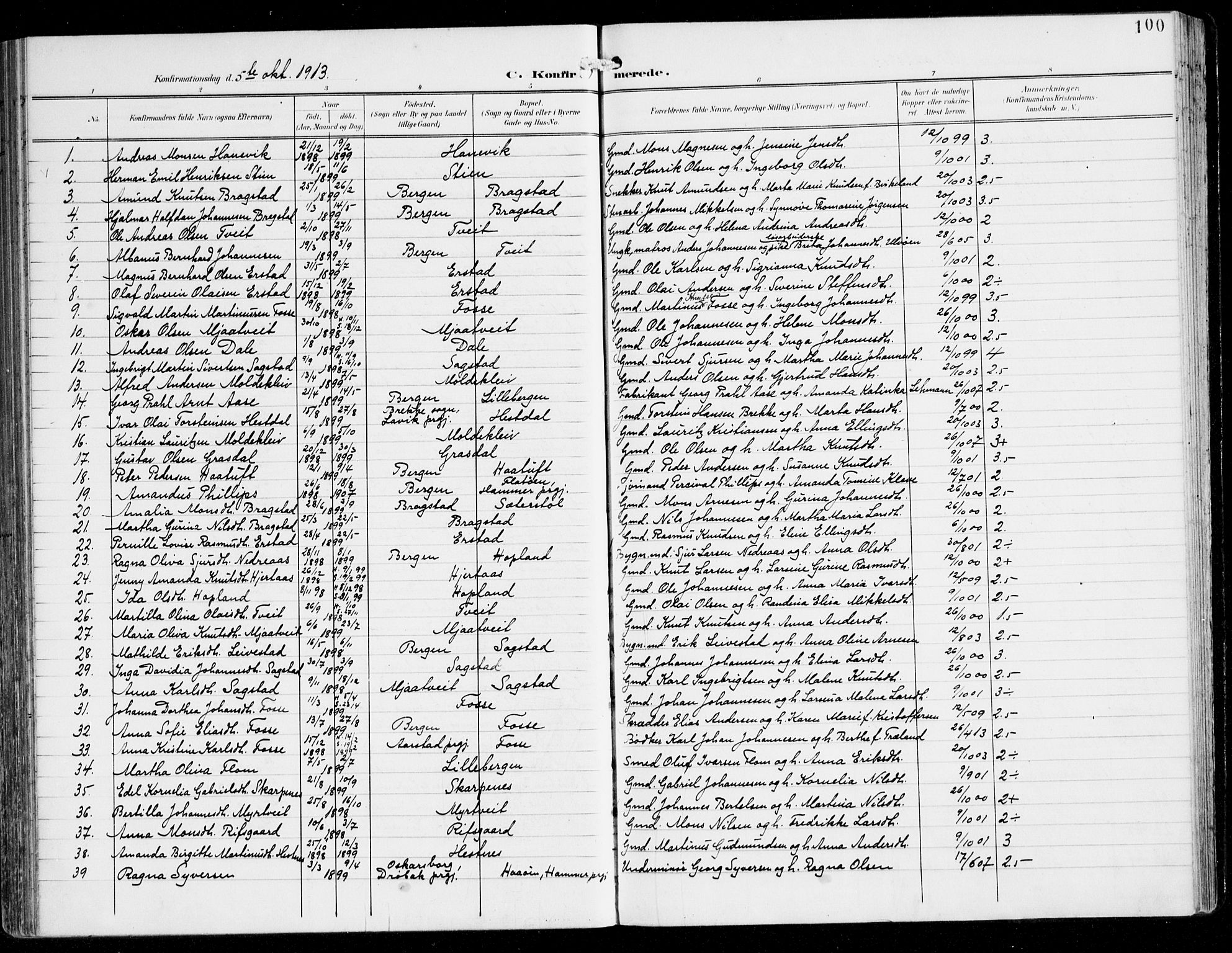 Alversund Sokneprestembete, AV/SAB-A-73901/H/Ha/Haa/Haac/L0002: Parish register (official) no. C 2, 1901-1921, p. 100