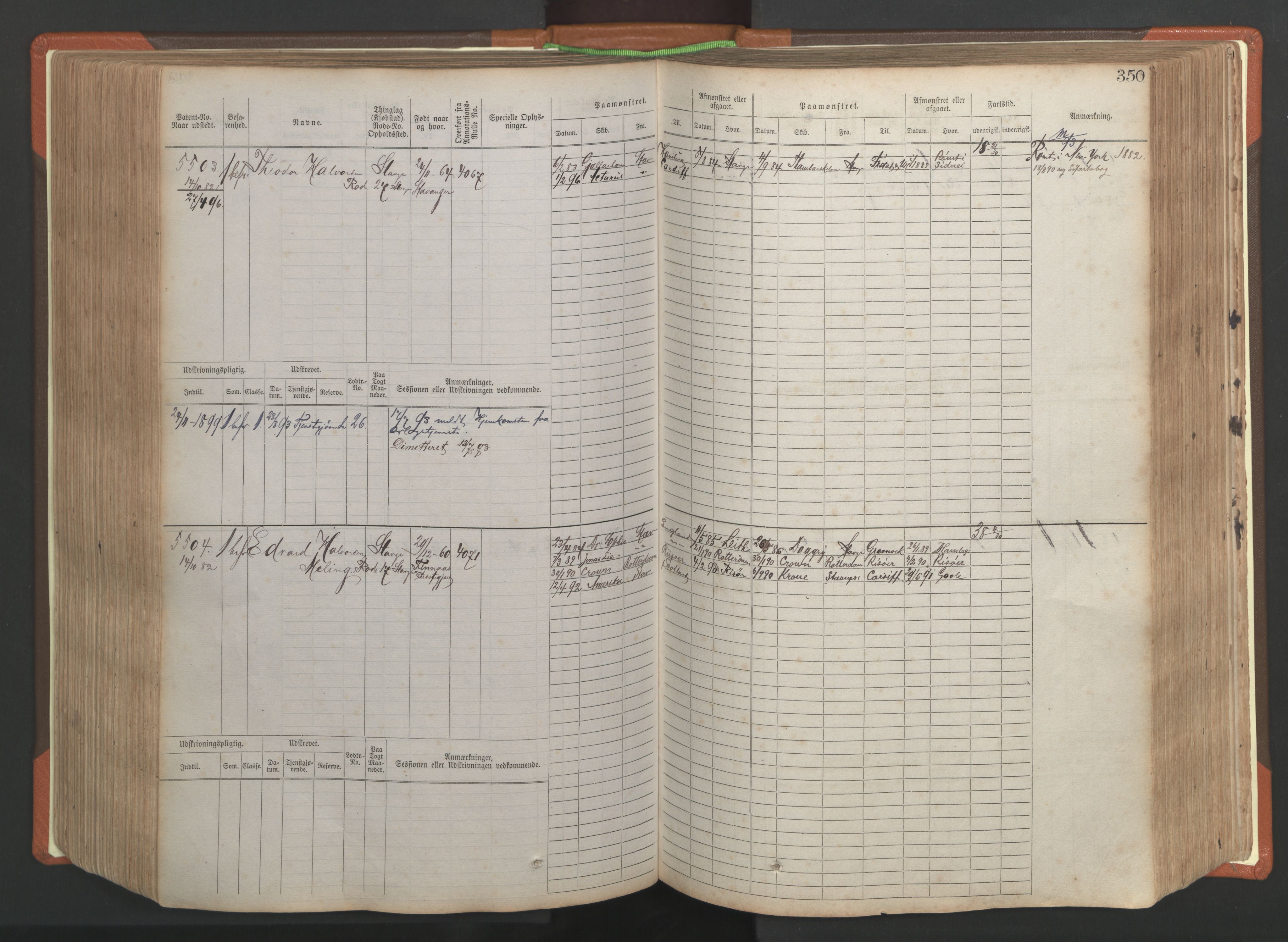 Stavanger sjømannskontor, AV/SAST-A-102006/F/Fb/Fbb/L0009: Sjøfartshovedrulle, patentnr. 4805-6006, 1879-1887, p. 356