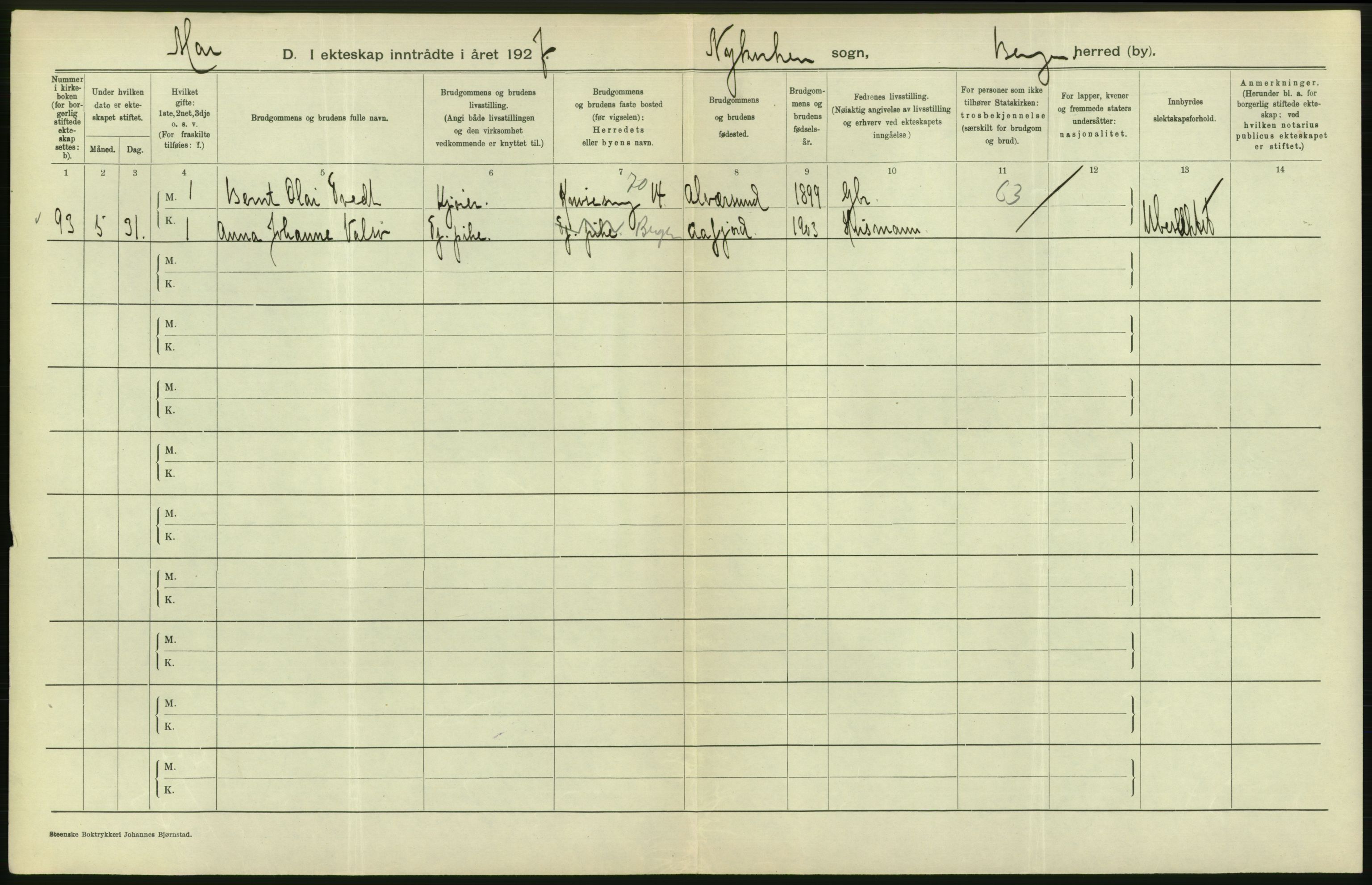 Statistisk sentralbyrå, Sosiodemografiske emner, Befolkning, AV/RA-S-2228/D/Df/Dfc/Dfcg/L0028: Bergen: Gifte, døde., 1927, p. 118