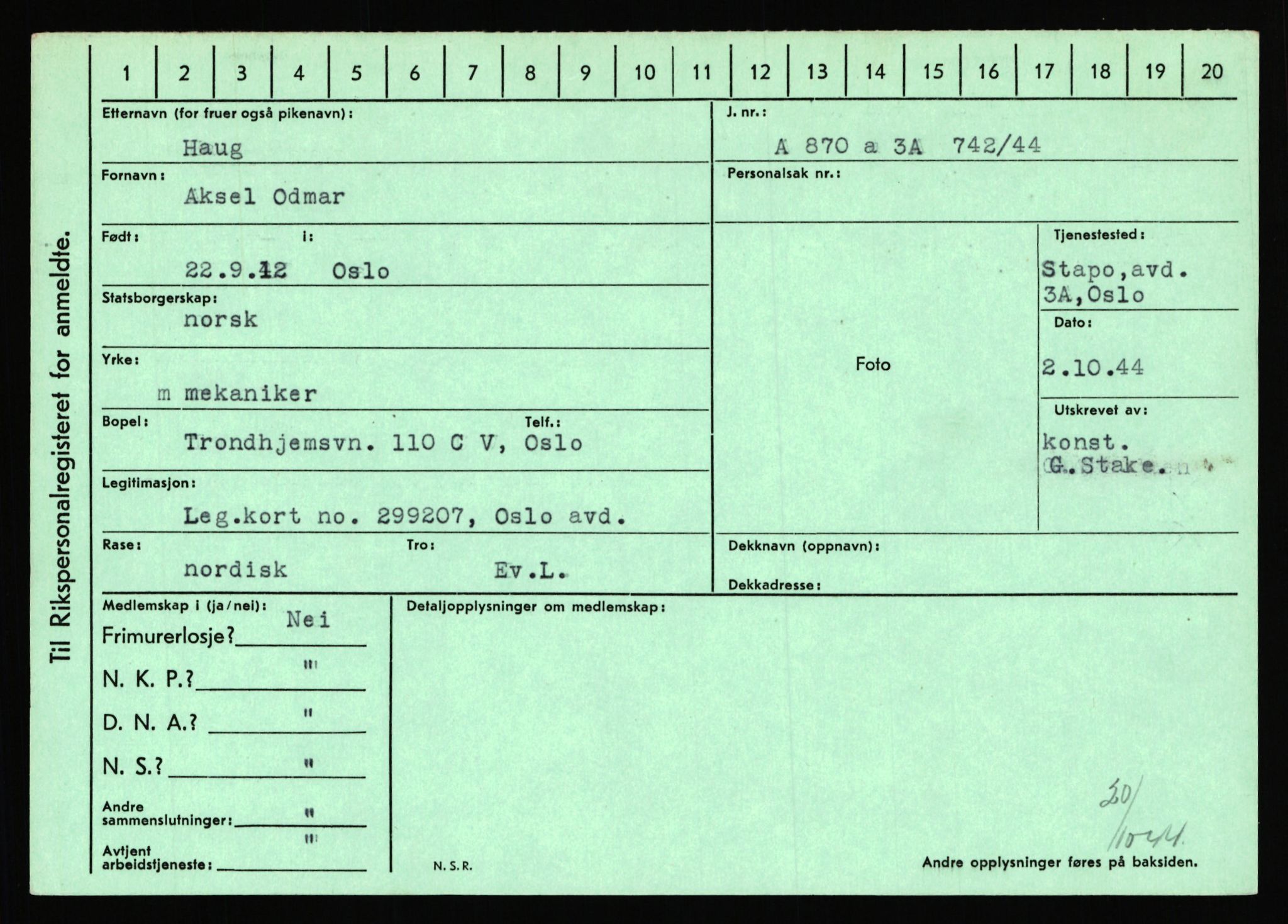 Statspolitiet - Hovedkontoret / Osloavdelingen, AV/RA-S-1329/C/Ca/L0006: Hanche - Hokstvedt, 1943-1945, p. 2099