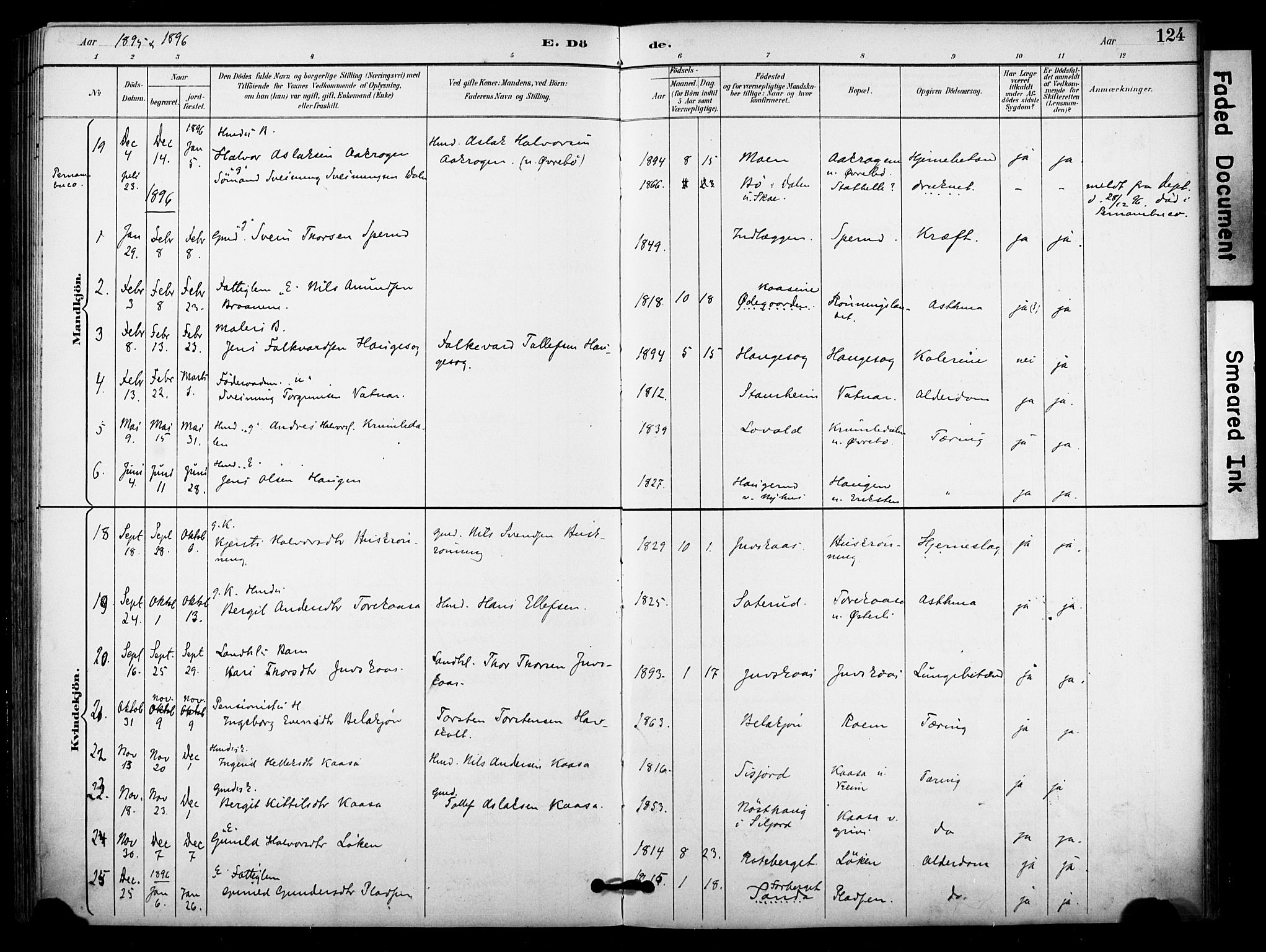 Bø kirkebøker, AV/SAKO-A-257/F/Fa/L0011: Parish register (official) no. 11, 1892-1900, p. 124