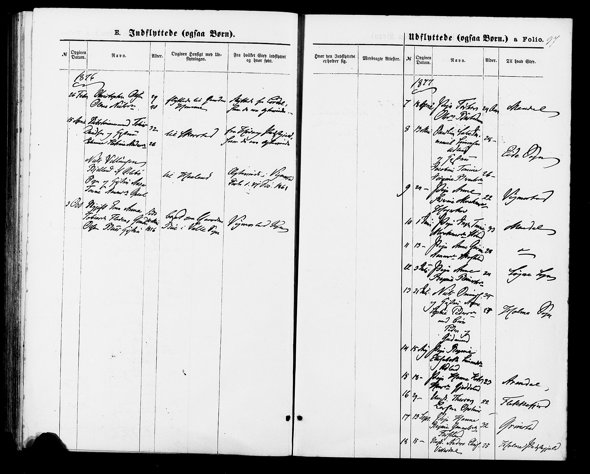 Sør-Audnedal sokneprestkontor, SAK/1111-0039/F/Fa/Fab/L0008: Parish register (official) no. A 8, 1876-1881, p. 97