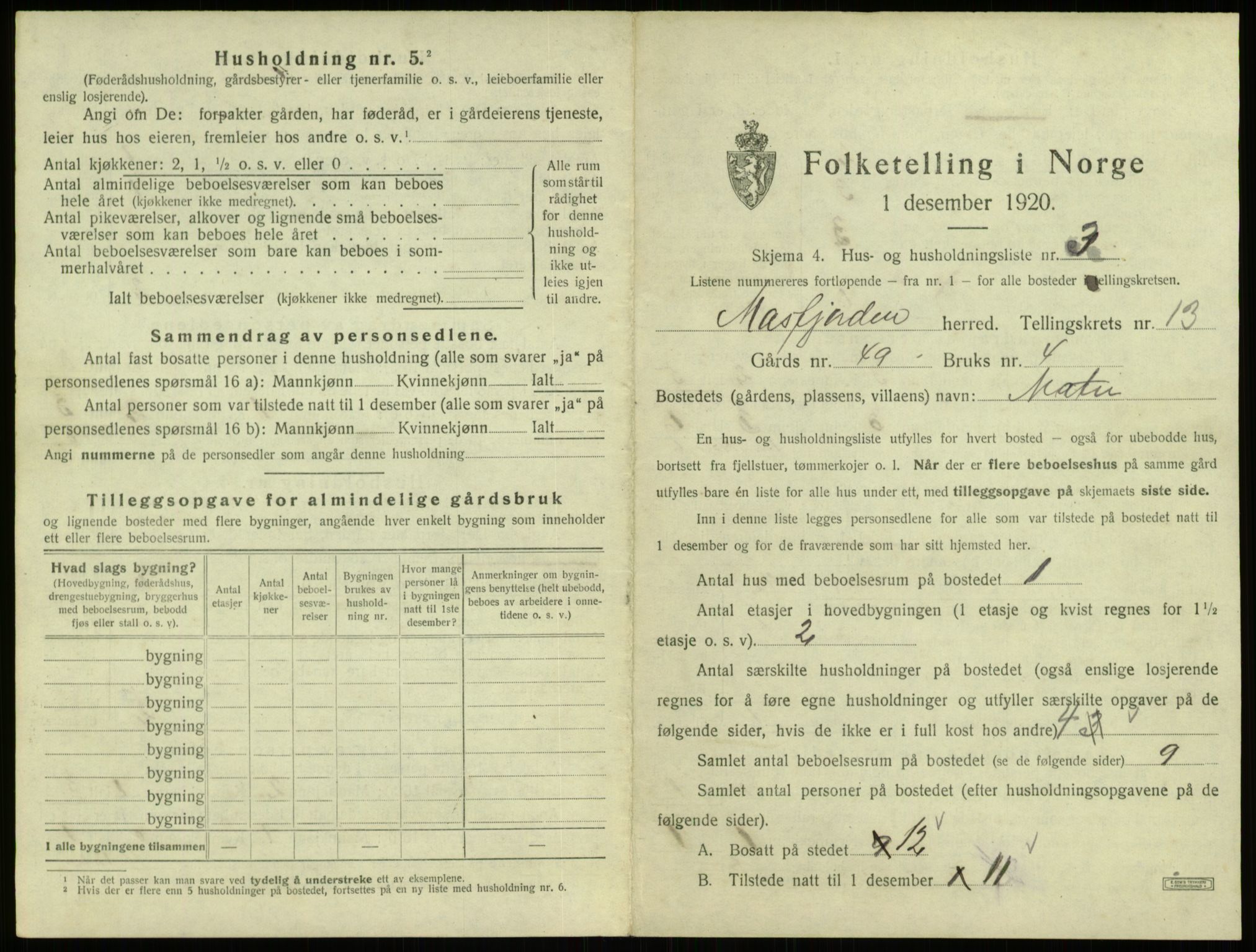 SAB, 1920 census for Masfjorden, 1920, p. 642