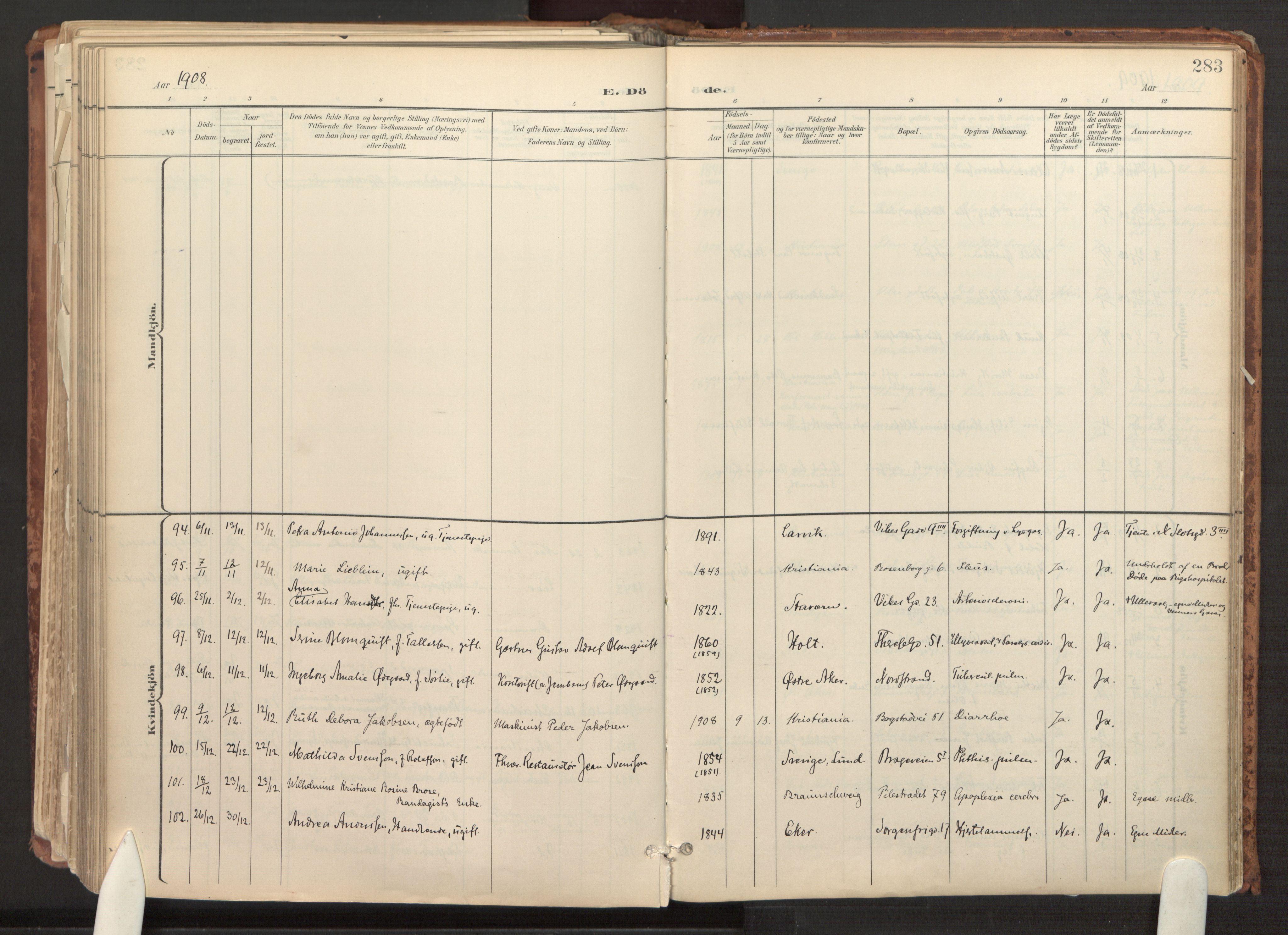 Fagerborg prestekontor Kirkebøker, AV/SAO-A-10844/F/Fa/L0003: Parish register (official) no. 3, 1898-1916, p. 283