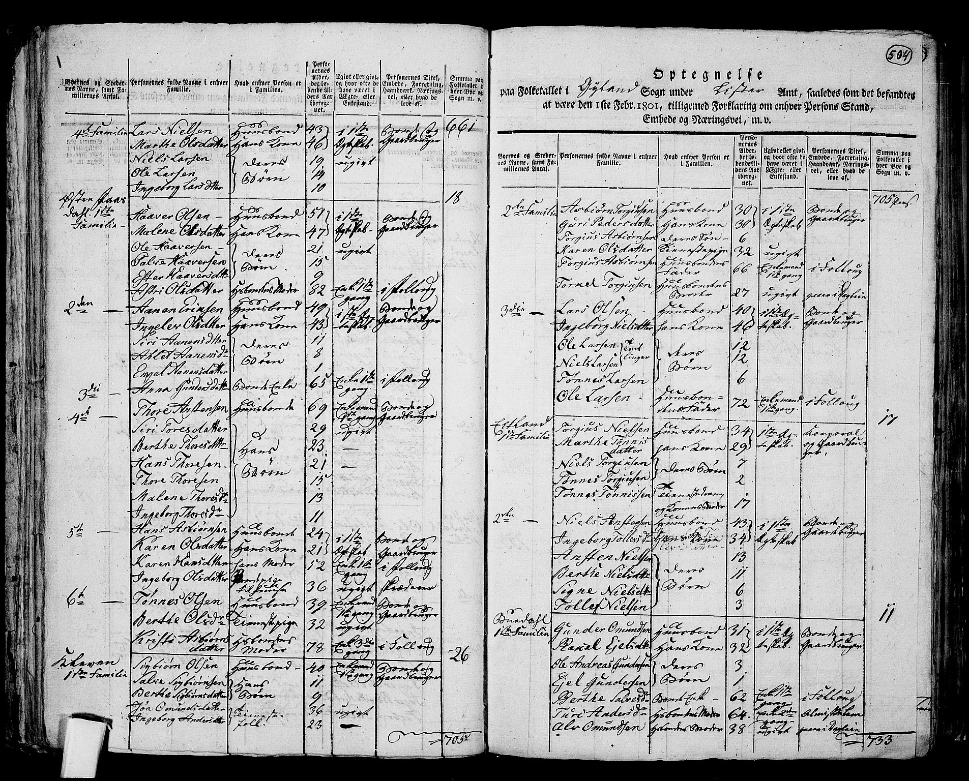 RA, 1801 census for 1045P Bakke, 1801, p. 503b-504a