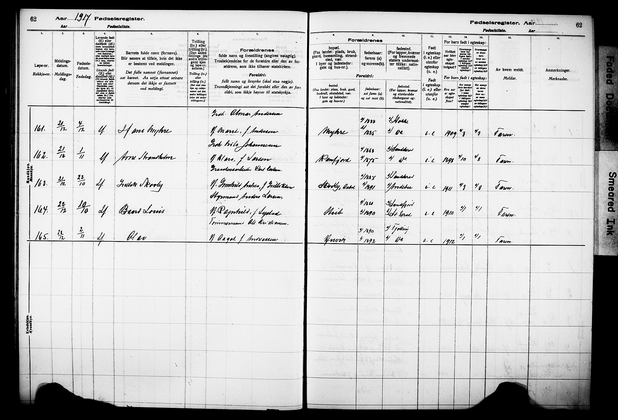 Sandar kirkebøker, AV/SAKO-A-243/J/Ja/L0001: Birth register no. 1, 1916-1922, p. 62