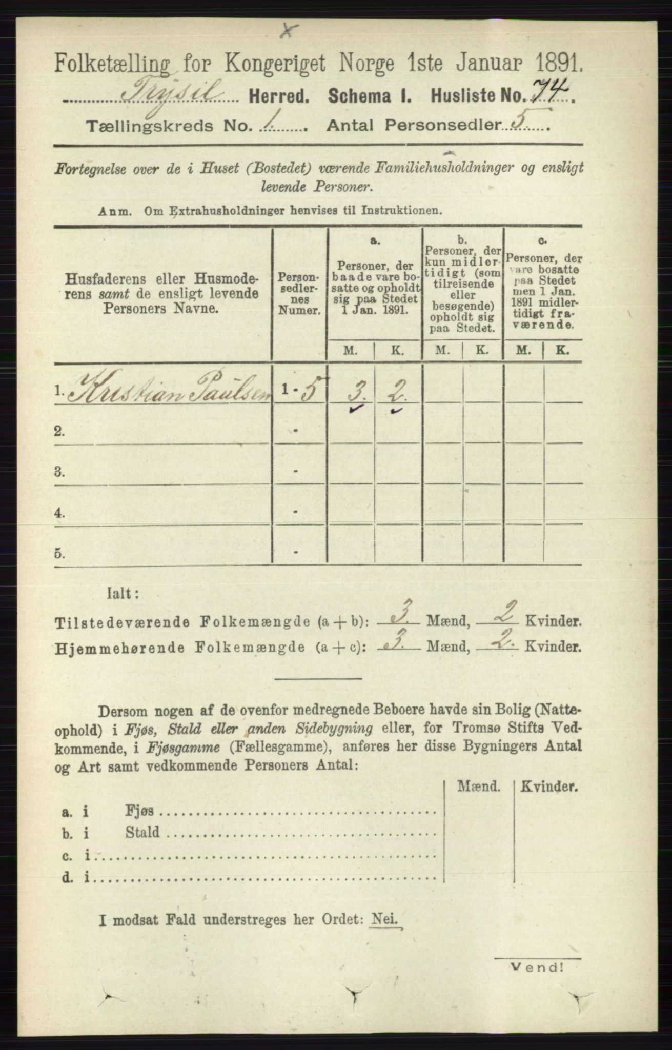 RA, 1891 census for 0428 Trysil, 1891, p. 105