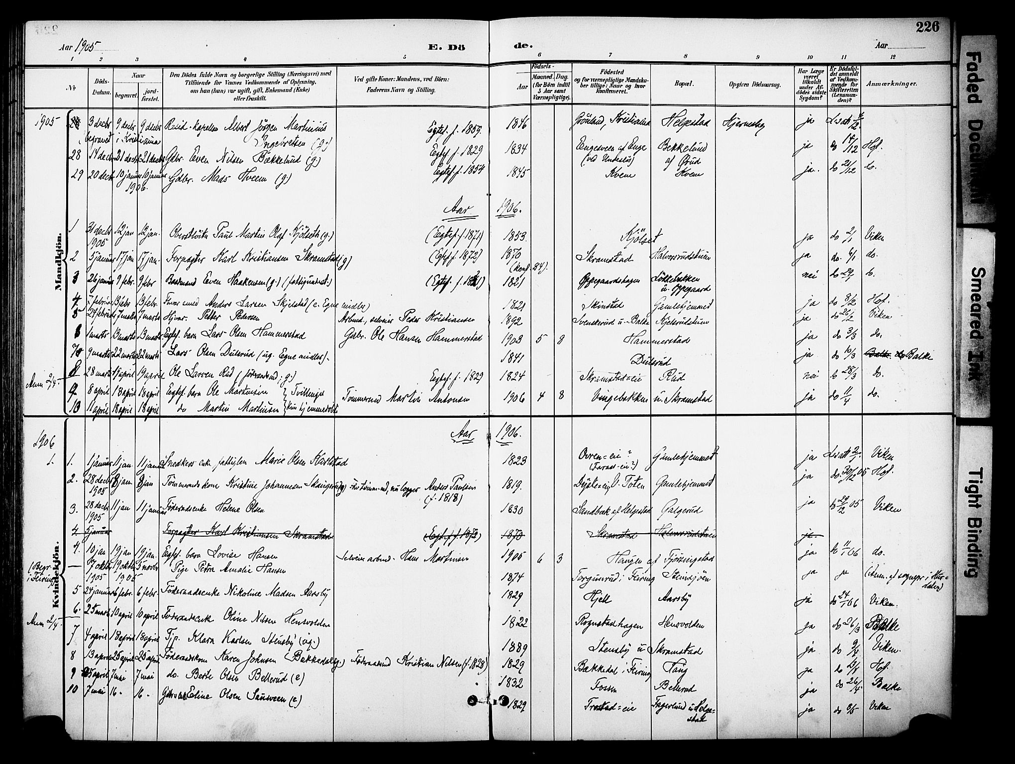 Østre Toten prestekontor, AV/SAH-PREST-104/H/Ha/Haa/L0009: Parish register (official) no. 9, 1897-1913, p. 226
